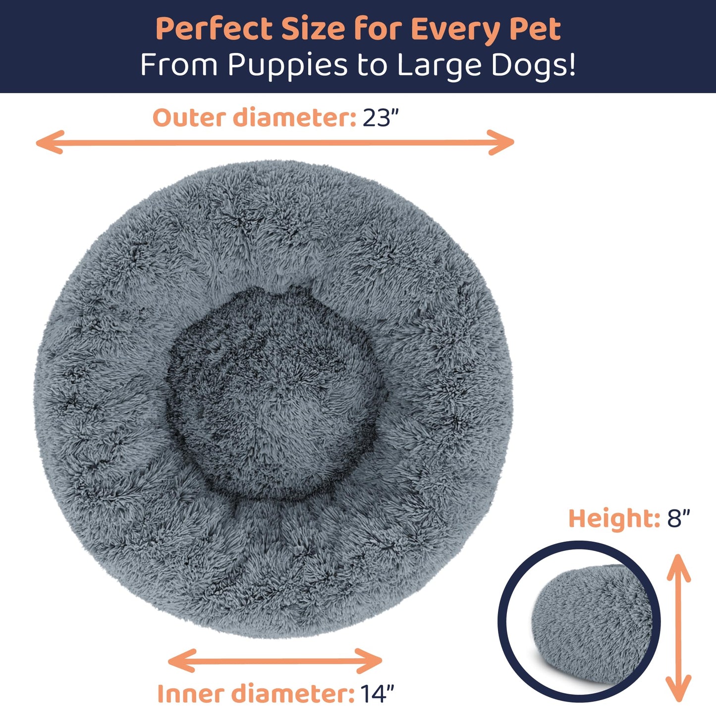 Donut Dog Bed - Premium Comfort for Anxiety Relief - Fluffy & Calming Design with Ultra-Plush Support | Cozy Round Dog Bed with Super Soft Circle Style (Dark Grey, Small)