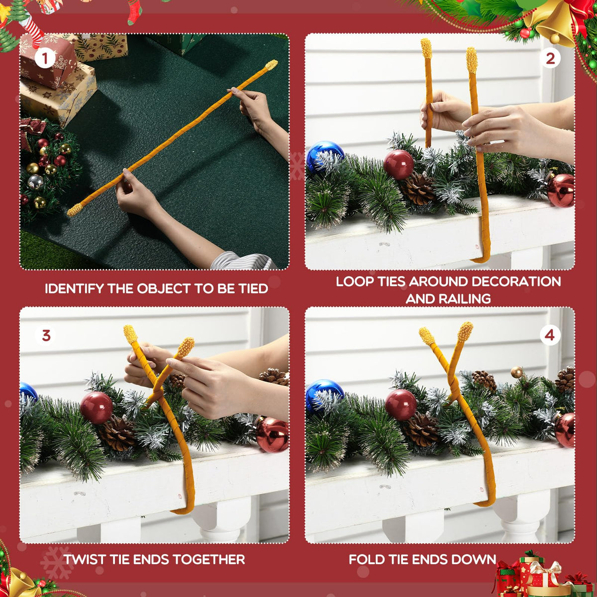 Zhengmy 16 Pcs 25 Inches Christmas Velvet Garland Ties Christmas Decorative Twist Ties for Banister Reusable and Flexible Twist for Xmas Home Decorations Holiday Craft Wrapping(Gold)