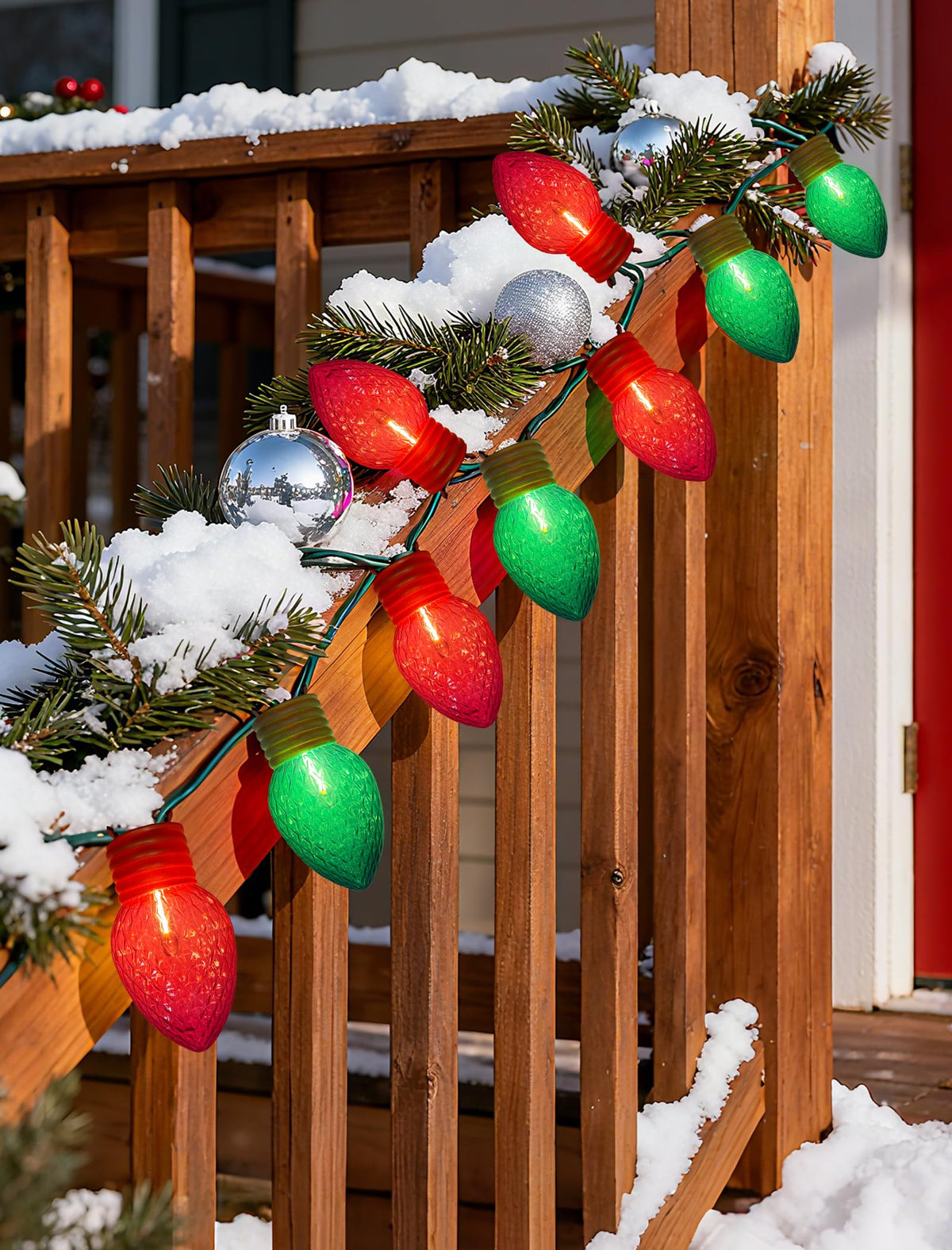 Romasaty Jumbo Christmas Lights, 16FT Giant Christmas Lights with 10 5'' LED Red Green Giant Strawberry Bulbs, C7 Hanging Xmas Light for Patio Garden Party Outdoor Xmas Decorations