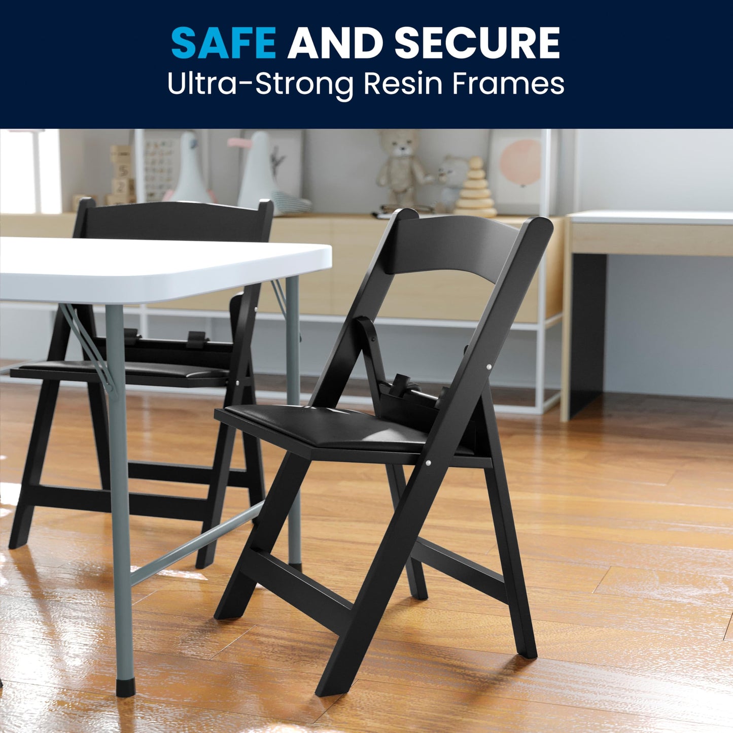 Flash Furniture Hercules Set of 2 Kids Black Resin Folding Chairs with Gray Vinyl Padded Seats