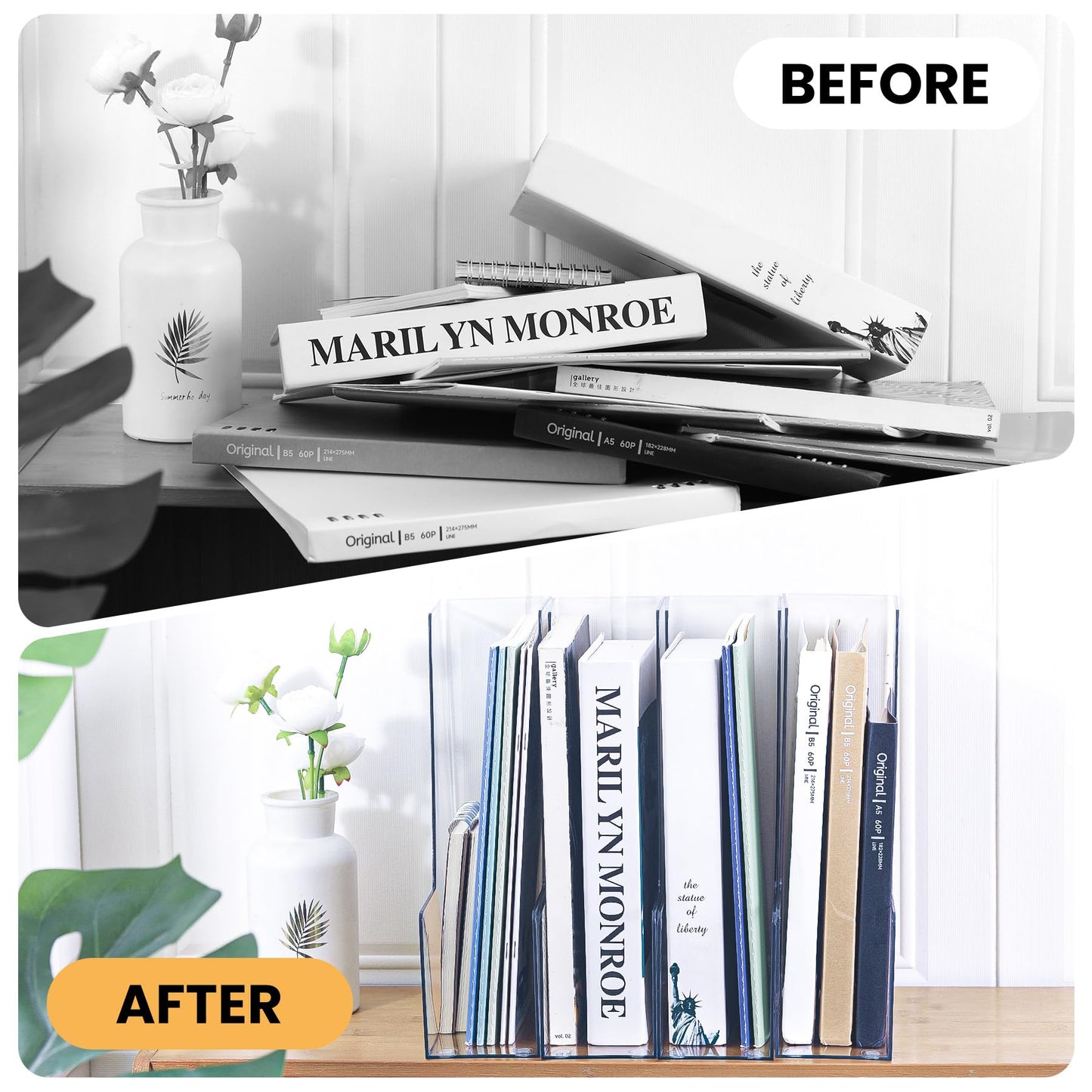 LALOBLUE Vertical Magazine File Holder, Clear, 4 Pack