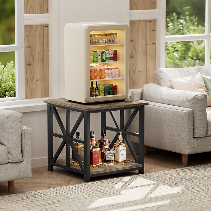GreenForest End Table with 2-Tier Storage Shelf, 19.7 inch Side Table