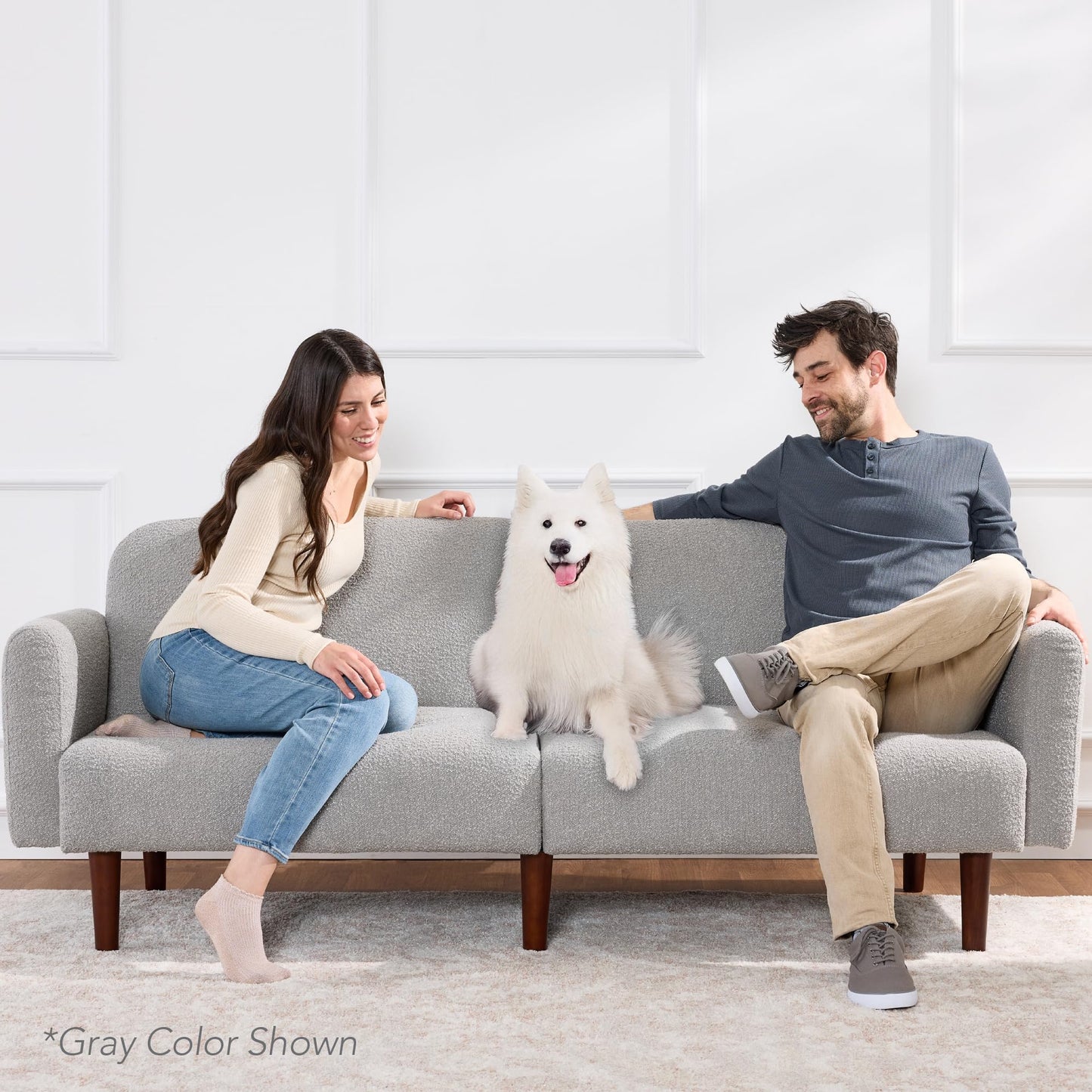 Best Choice Products 77" Mid Century Modern Boucle Loveseat Sofa, Couch, Convertible Sofa Sleeper Bed w/Real Wood, Removable Armrest - Oatmeal