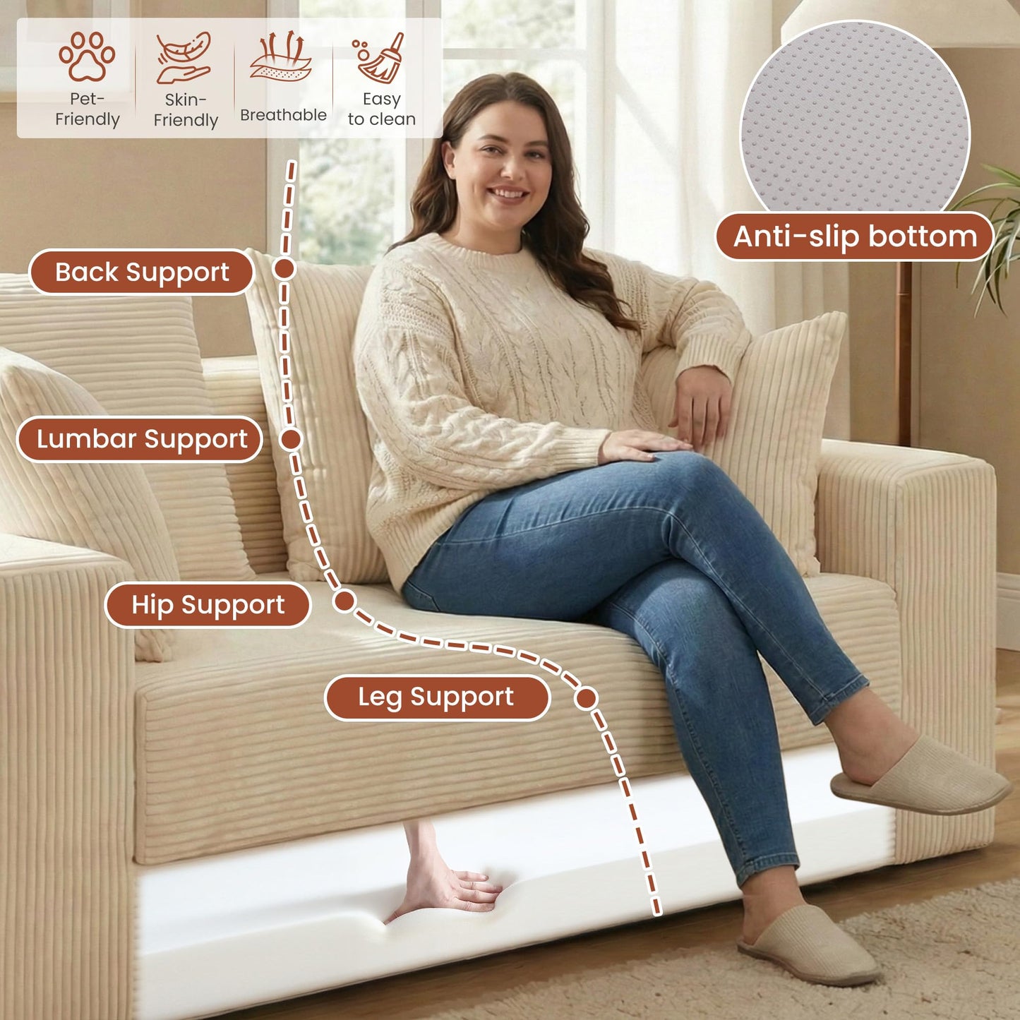 AOLVDOW Convertible Sofa Bed, 5 in 1 Small Boneless Couch Pull Out Loveseat Sleeper Sofa,Corduroy Futon Couch Folding Mattress with 4 Pillows for Living Room