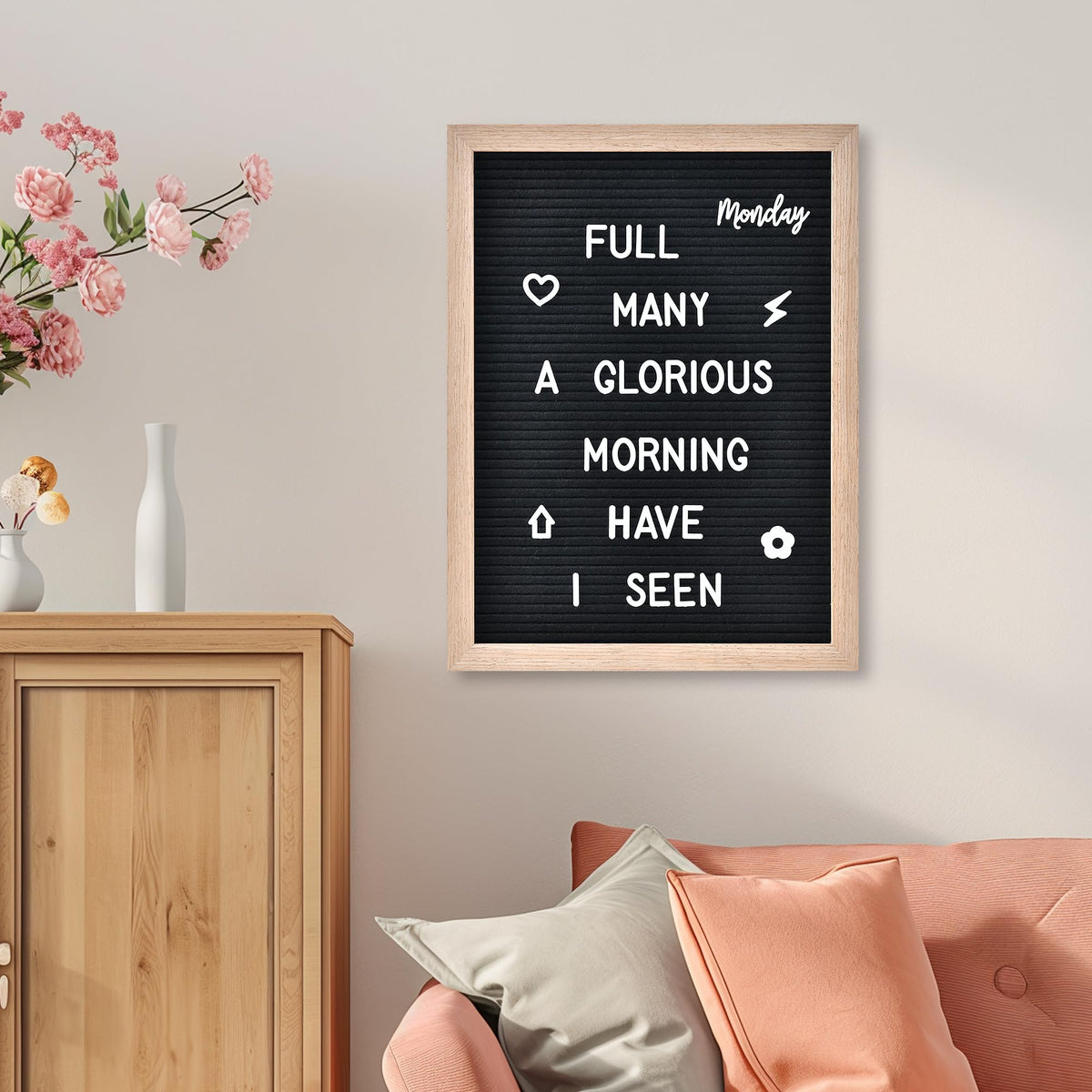 Felt Letter Board with 402 Letters, Numbers & Symbols - 12 x 16 inch Large Changeable Message Board with Wooden Frame Wall Mount Hook, 2 Canvas Bags, Wood Stand (Brown)