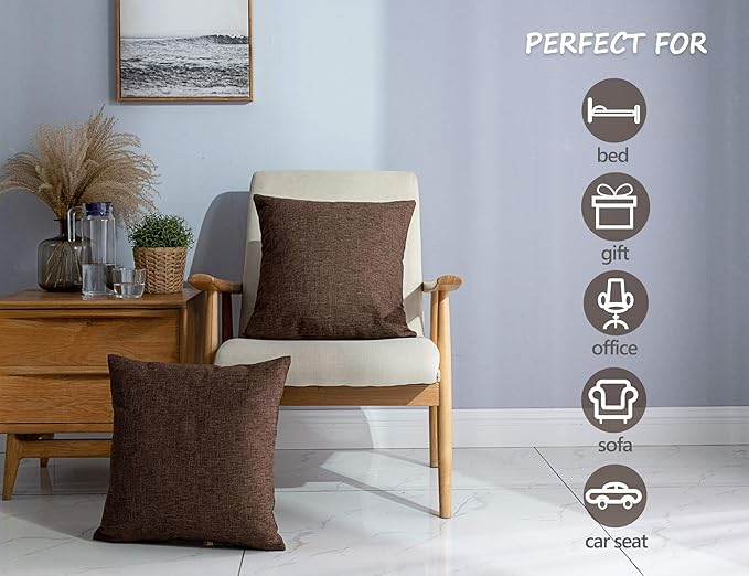 Stellhome Linen Throw Pillow Covers 20 x 20 inch Square Farmhouse Fall