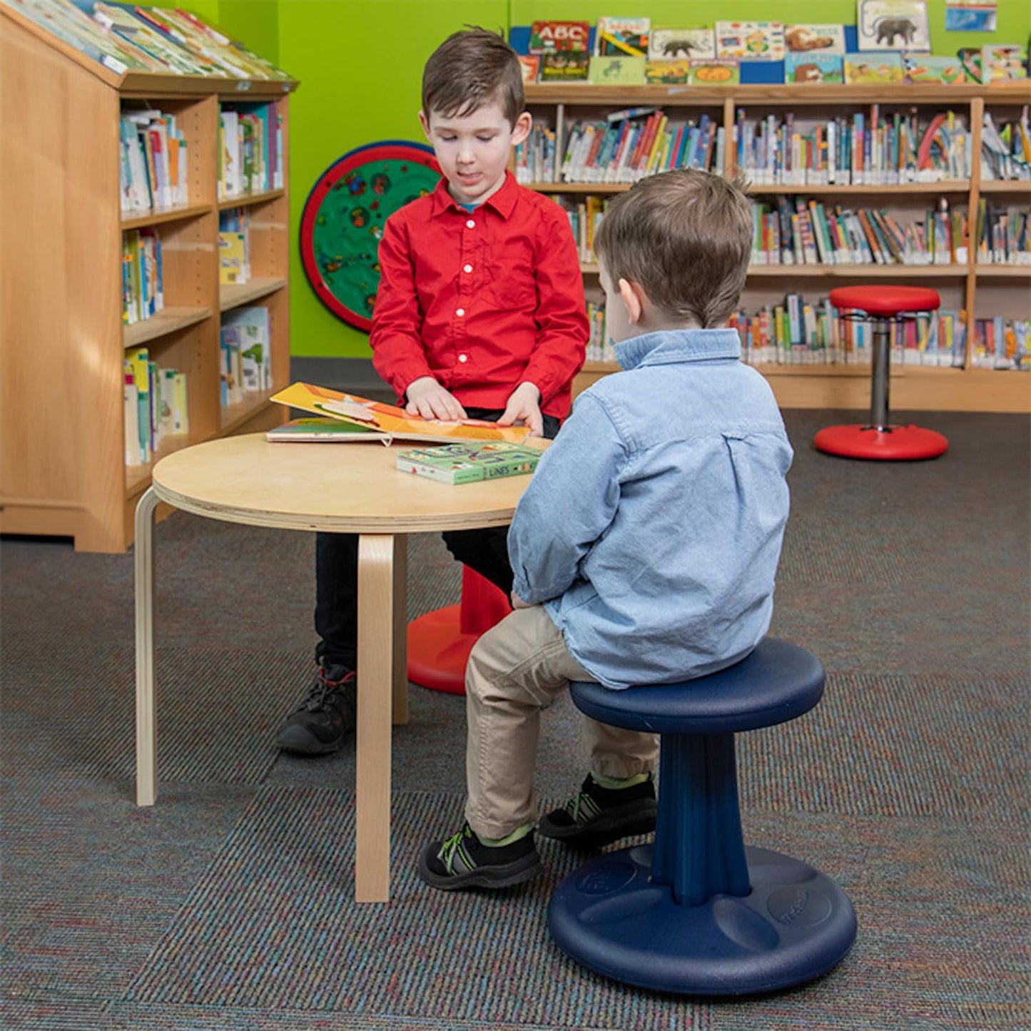 KORE Design Wobble Stool Chair, Girls + Boys Kid Desk Stools, Ergonomic Small Office Chairs, Flexible Seating for Active Child, ADD/ADHD, Classroom, School, Home, Kids (14in), Age 6-7 yrs, Red