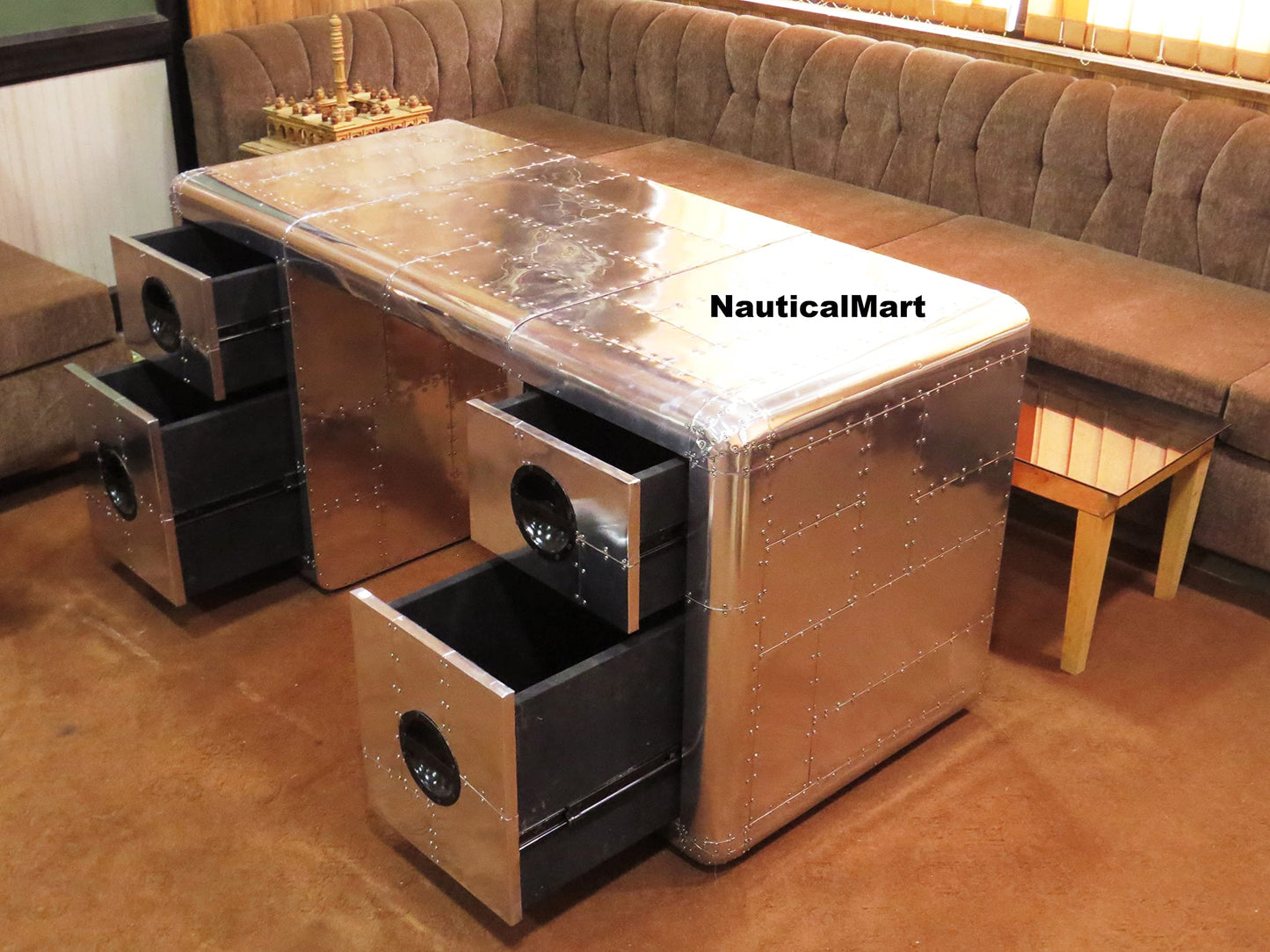 NauticalMart Vintage Antique Design Blackhawk 61" Desk with Four Drawers