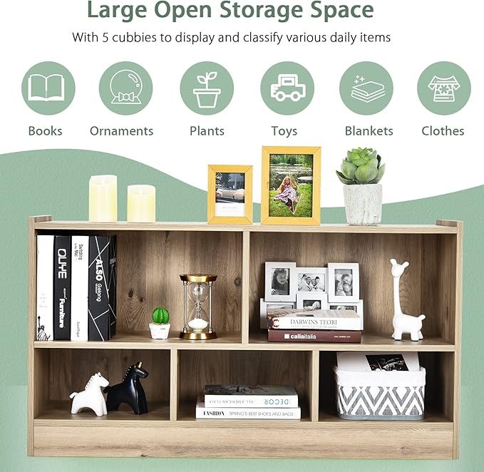 Tangkula 5 Cube Bookcase, 2 Tier Wooden Storage Open Bookshelf, Kid's Playroom