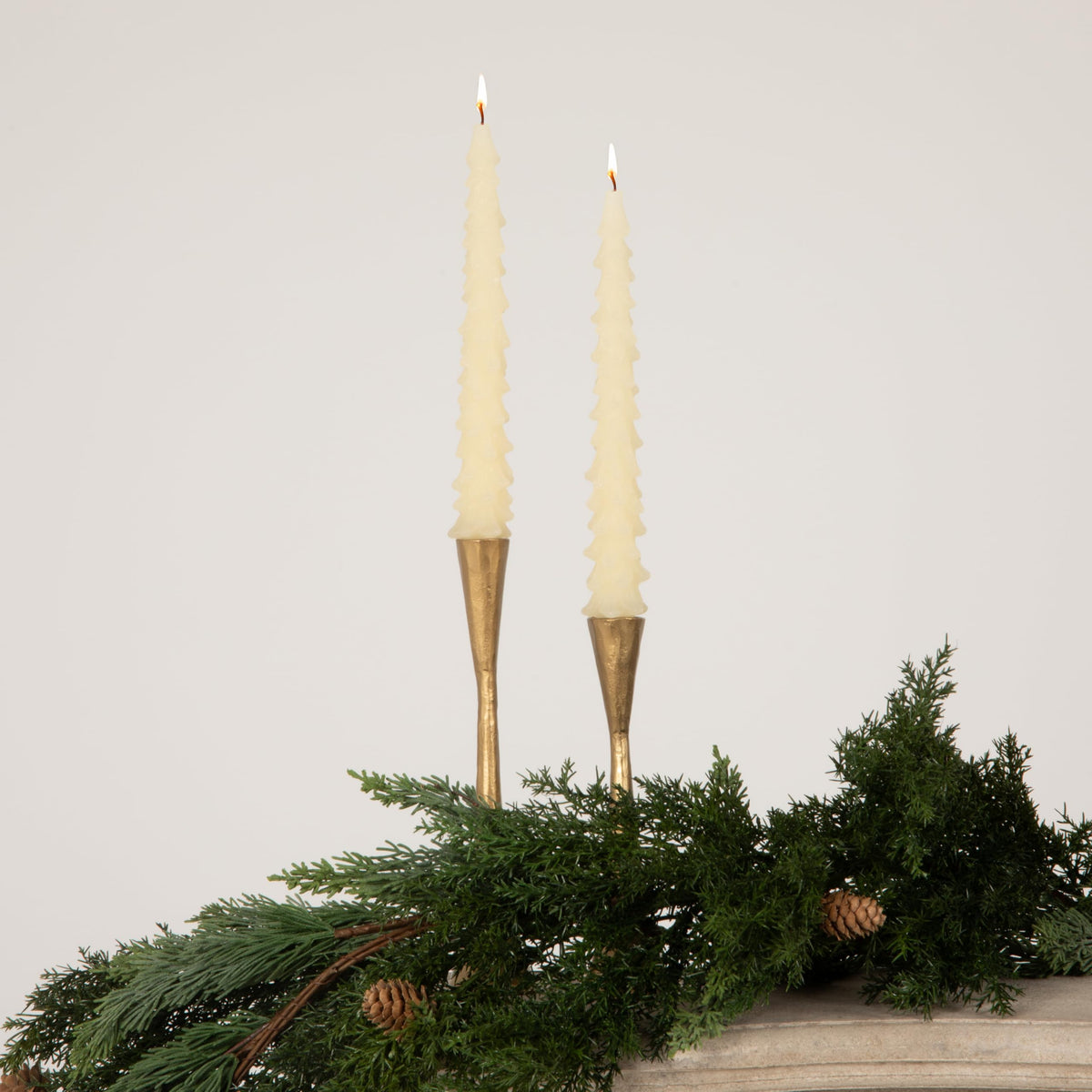 Creative Co-Op Unscented Tree Shaped Taper Candles, Eggnog Beige, Boxed Set Of 2
