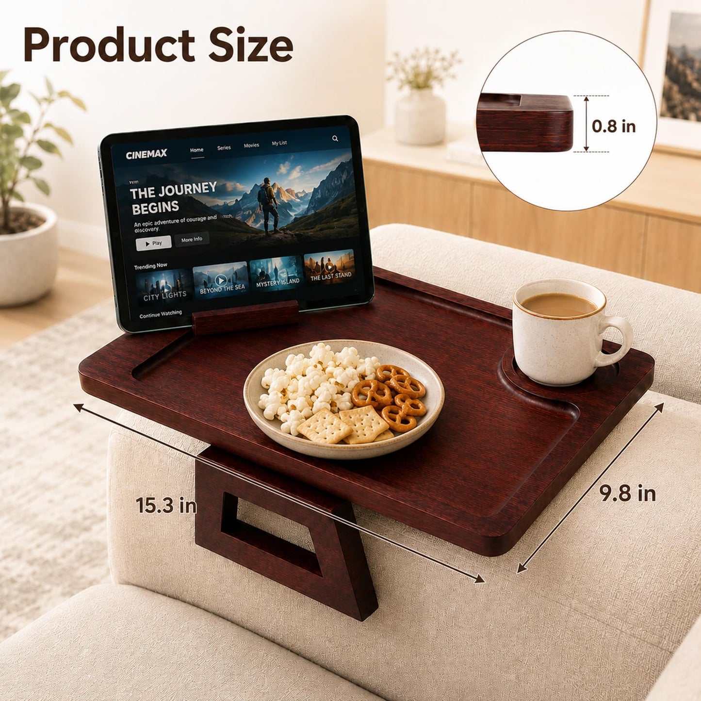 Couch Trays & Sofa Armrest Table - Multi-Functional Arm Trayes for Couch, Perfect Sofa Arm Tray Table for Snacks & Drinks