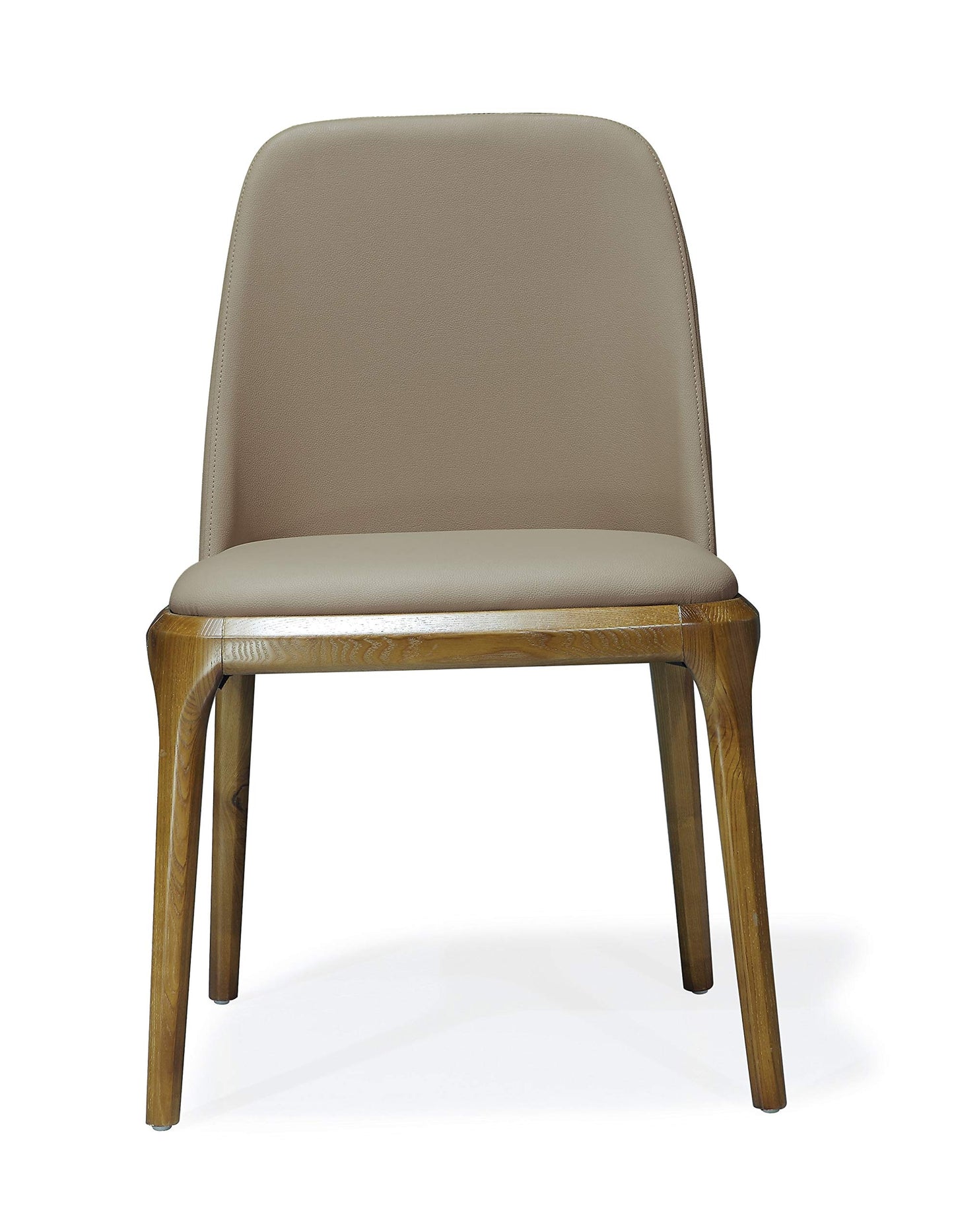 Manhattan Comfort Courding Mid Century Modern Faux Leather Dining Chair with Comfortable Foam Padding & Durable Solid Ash Wood, Fully Assembled Accent Kitchen Furniture, Set of 1, Tan