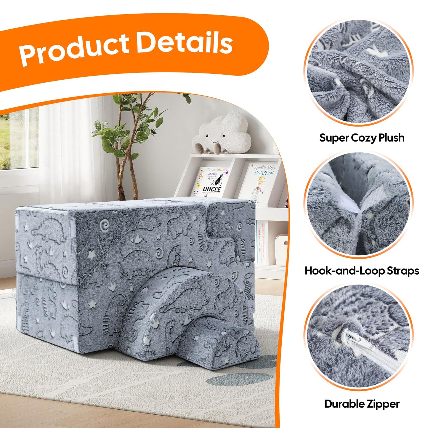 MeMoreCool Foam Climbing Toddler Couch, Modular Kids Sofa with Slide & Stair, Convertible Baby Couch for Playroom, Sectional Furniture for Crawling, Climbing, and Kids’ Play