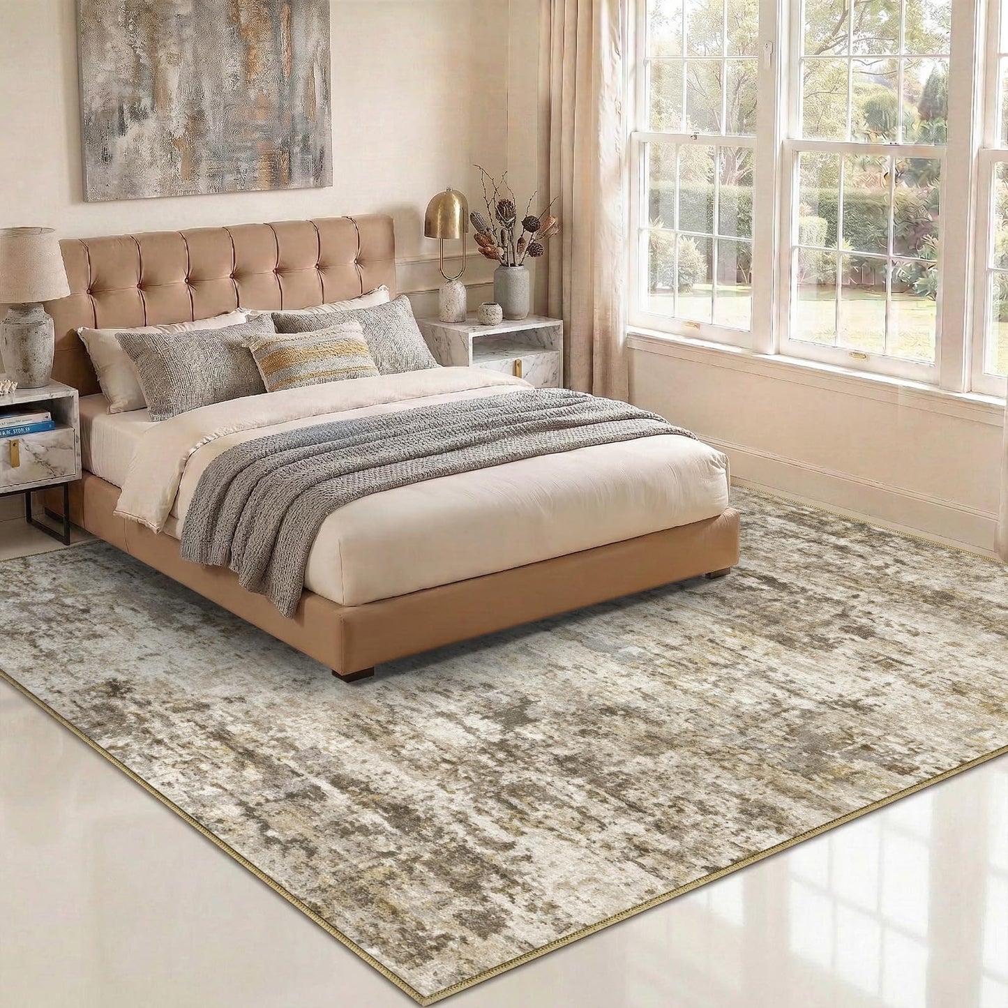 Syrlfar 8x10 Area Rugs Washable Living Room Rug-No Slip Soft Carpets Modern Abstract Indoor Floor Stain Resistant Large Carpet for Bedroom Dining Room Farmhouse Nursery Home Office Brown