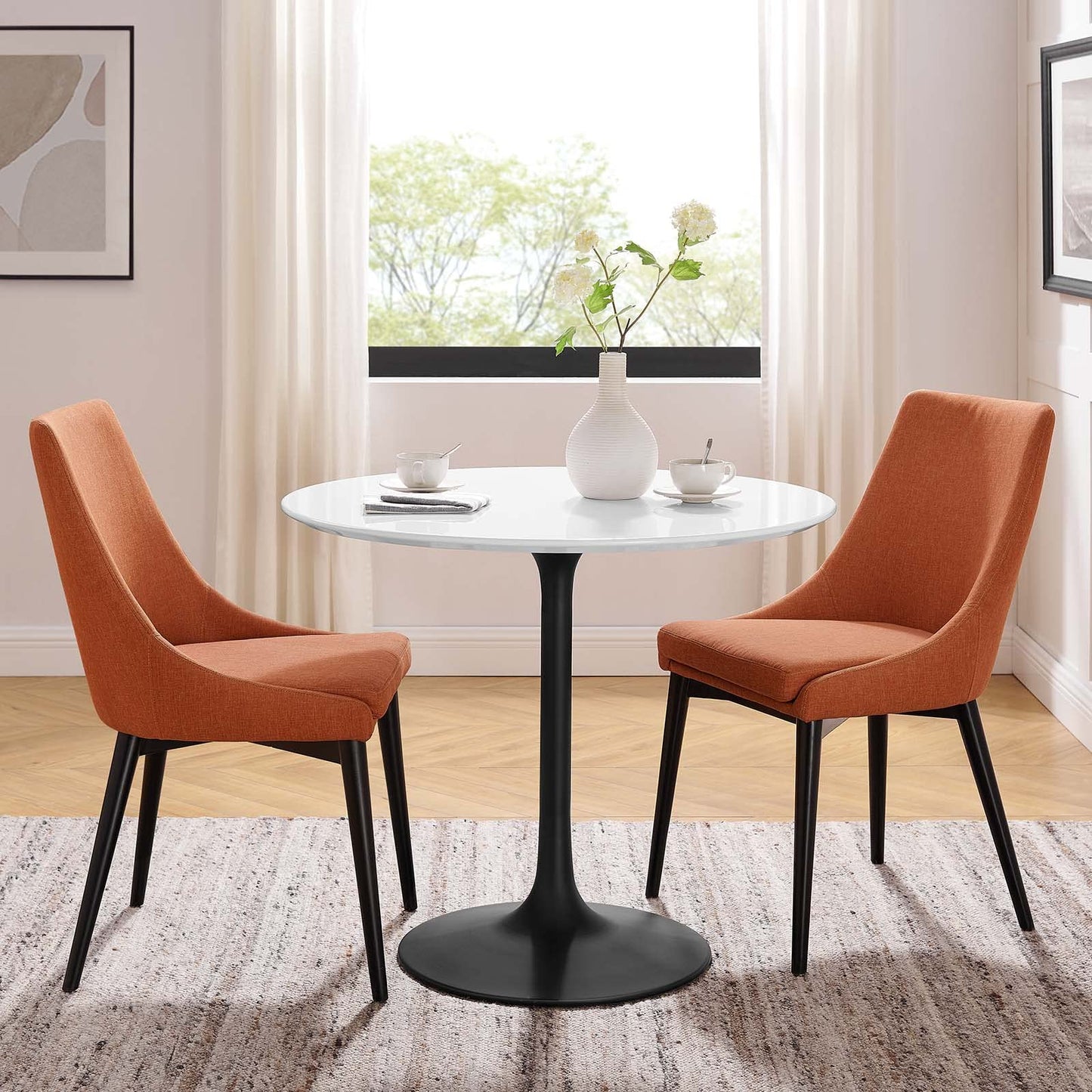 Modway Lippa 36" Round Wood Dining Table, White Top, Black Base