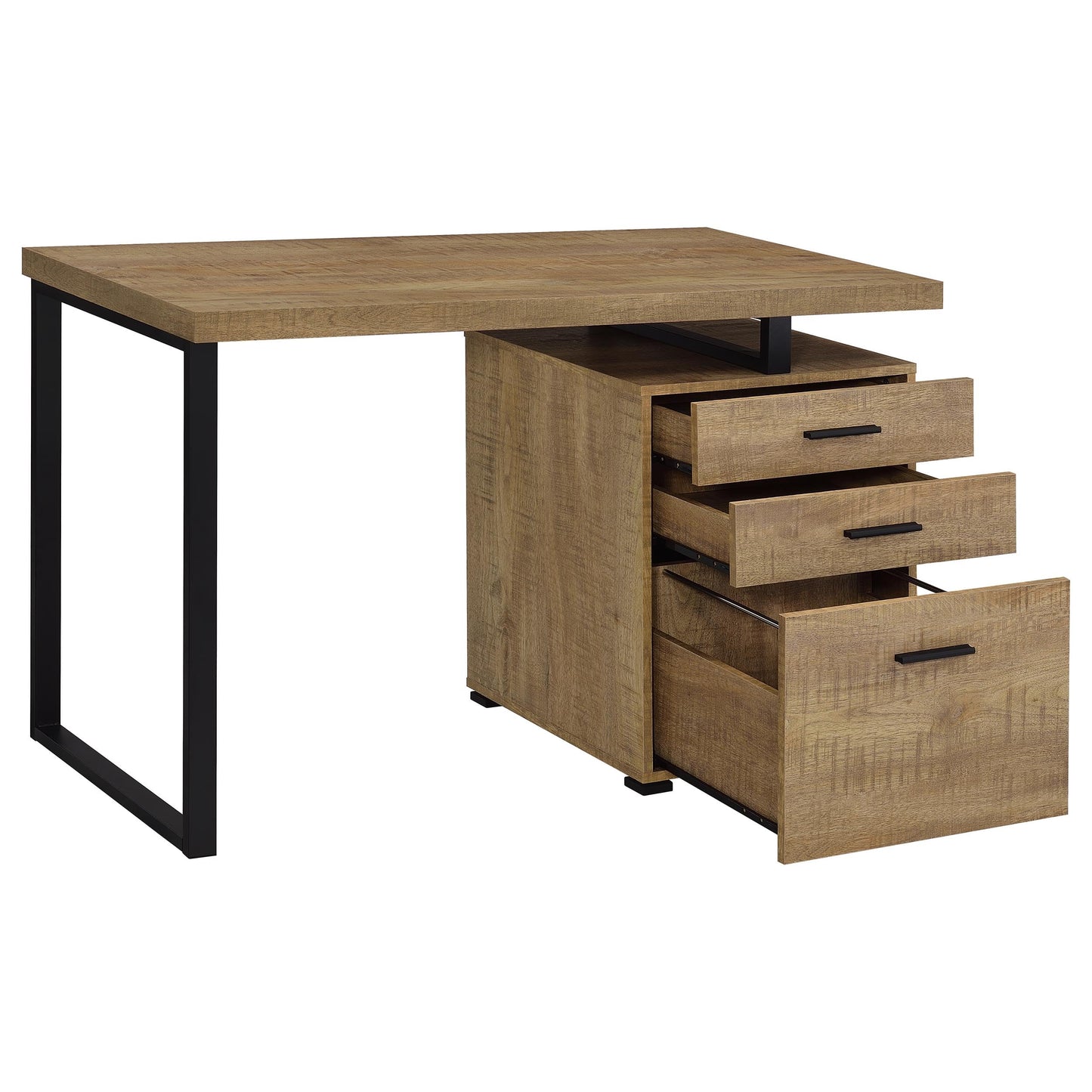 Coaster Home Furnishings - Brennan - Engineered Wood - 47-Inch 3-Drawer Computer Desk with File Cabinet and Open Metal Leg - Home Office - Mango and Black - 800787