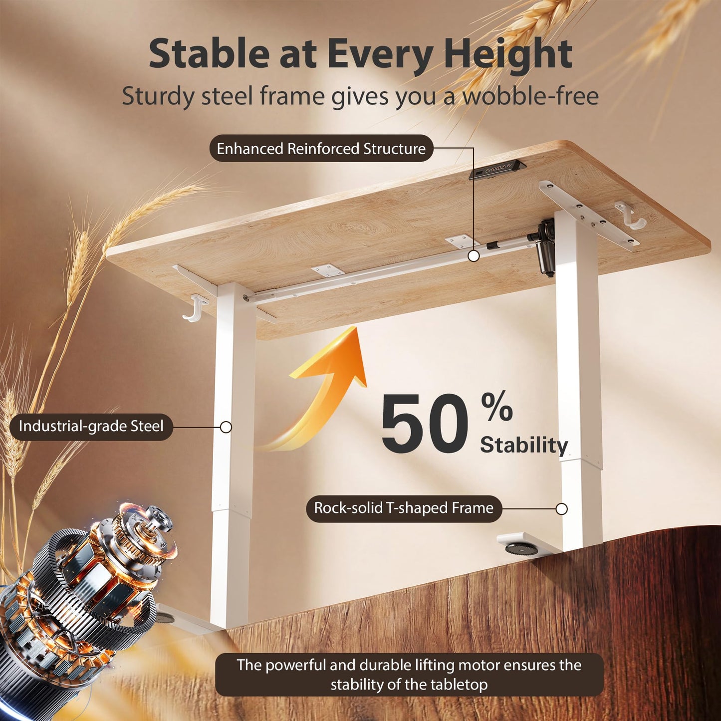 Cubiker Standing Desk, 55x28 Inches Sit Stand Home Office Desk, Electric Stand up Desk, Adjustable Desk with Splice Board, White Frame/Maple Top