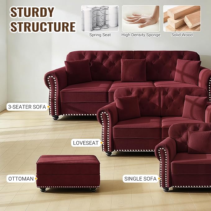 KEIKI 63" Velvet Chesterfield Sofa