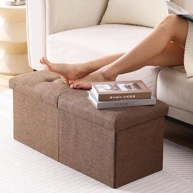 Storage Ottoman Bench Foldable Seat Footrest Shoe Bench End of Bed Storage
