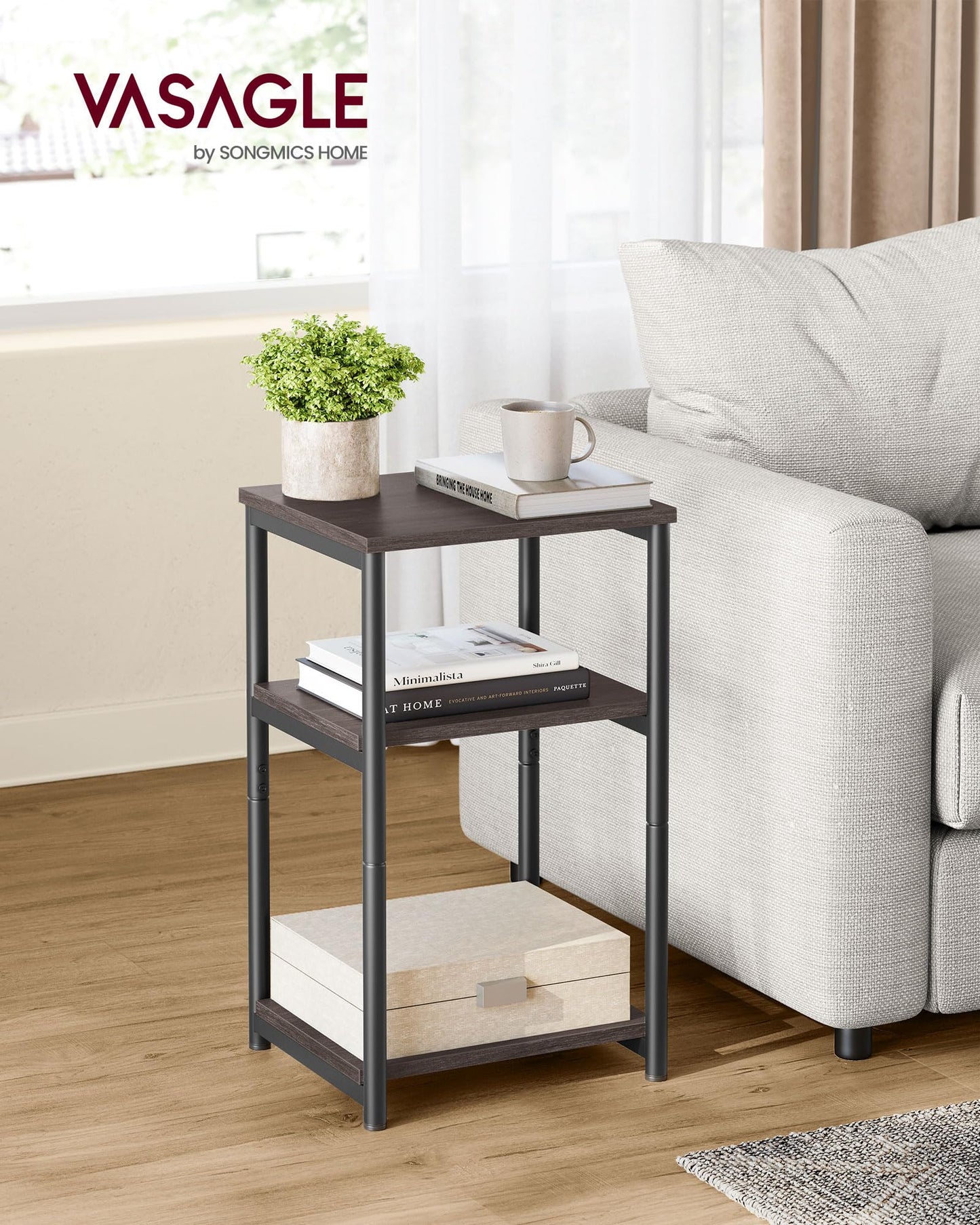 VASAGLE BARNET Collection - Side Table, Small End Table for Living Room, Modern Tall Nightstand, Bedroom, Office, Bathroom, Steel Frame, Chestnut Brown and Ink Black ULET273B74