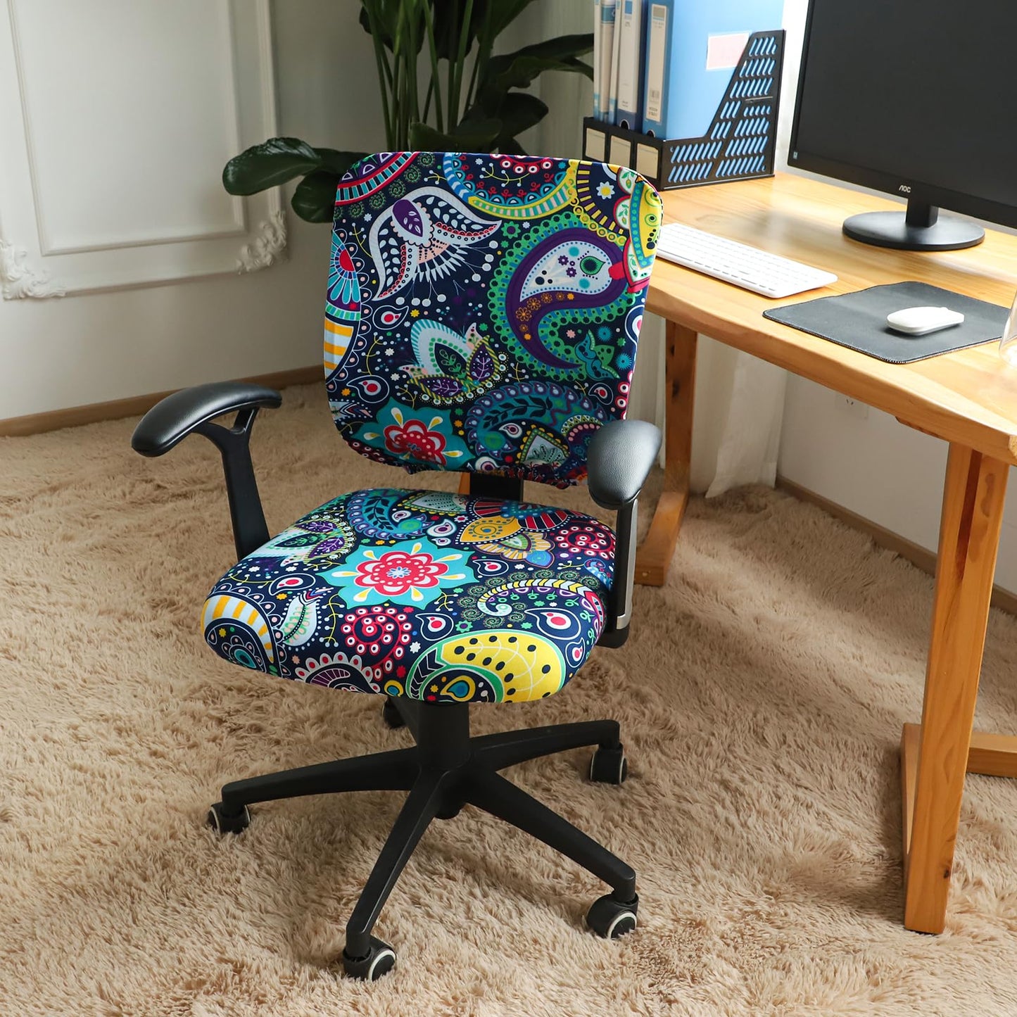 FORCHEER Desk Chair Cover Stretch Boho Office Chair Covers Two Piece for Split Office Chairs Stretchable