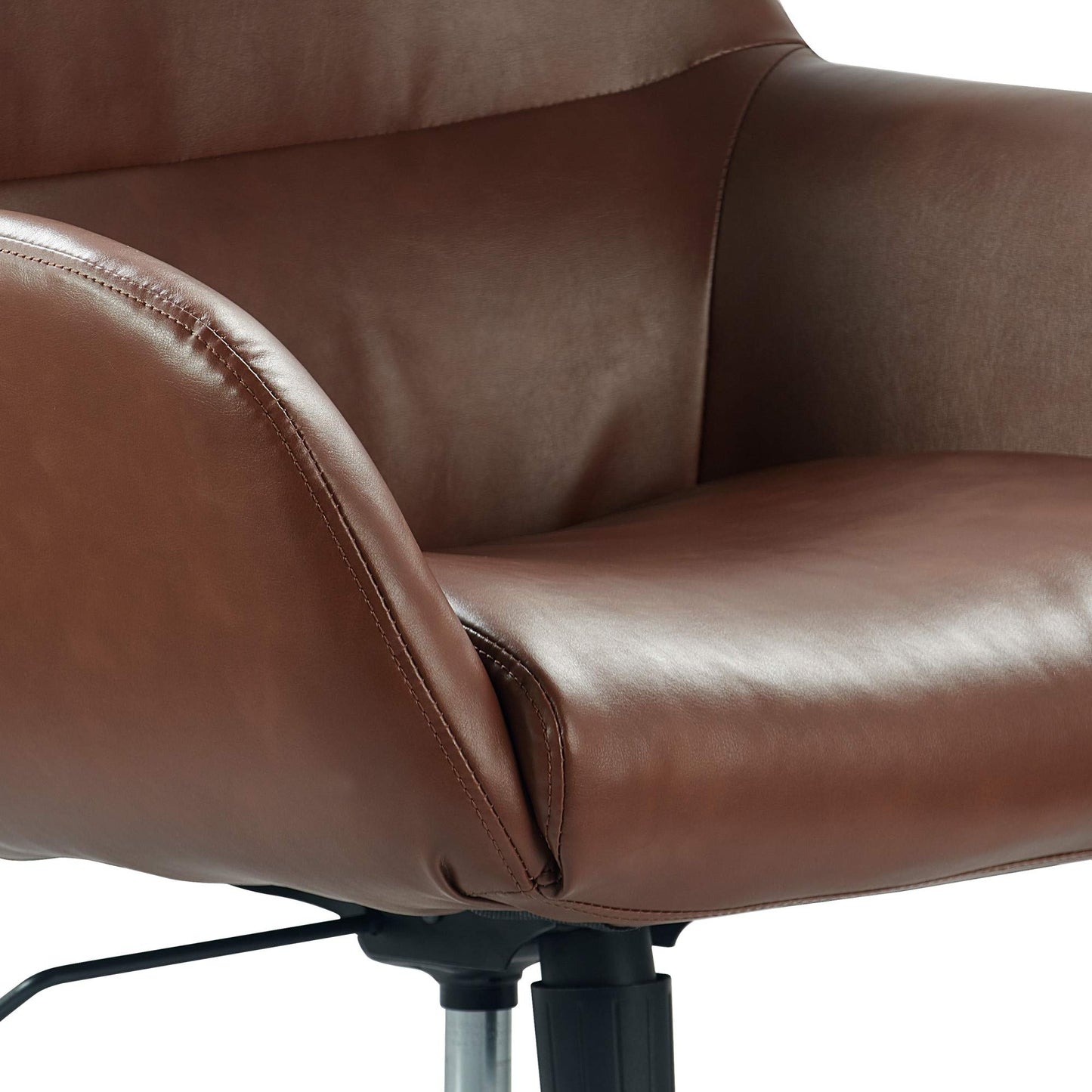 Tommy Hilfiger Forester Luxury Bonded Leather Home Office Chair, Modern Round Swivel Accent Seating with Arms, Adjustable Height and Recline, Cognac Brown