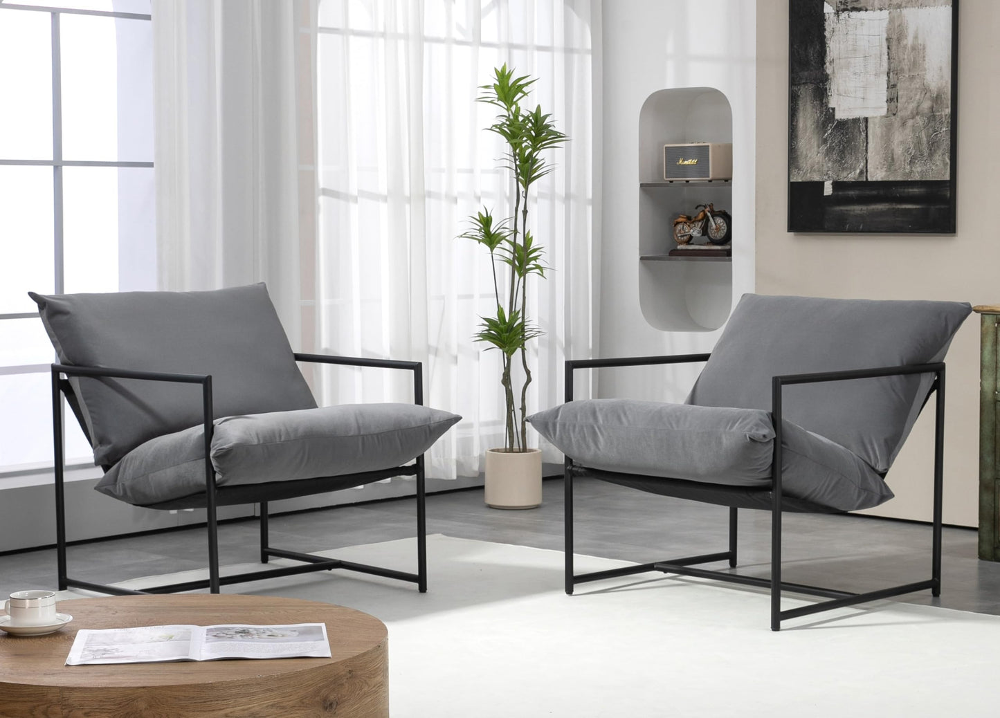 Container Furniture Direct Serenity Accent, Modern Velvet Arm Chair with Reclined Seat, Sleek Design, Durable Metal Frame, Soft Upholstery and Plush Comfort for Stylish Living Room, Grey