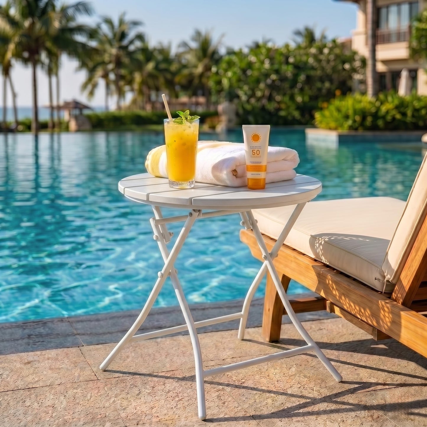 TeoKJ Folding Small Outdoor Side Tables, HDPS Patio Table with Metal Legs, Outdoor Small Round Table for Garden,Deck, No Assembly Patio Table Round Nightstand for Porch Yard Balcony Deck Lawn, White