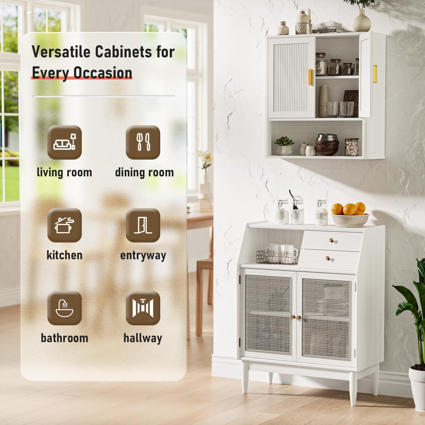 INNOD Bathroom Wall Cabinet, Wall-Mounted Medicine Cabinet with Adjustable Wood Shelf & Doors, Floating Bathroom Cabinet Over Toilet for Laundry Room & Kitchen & Living Room (White)