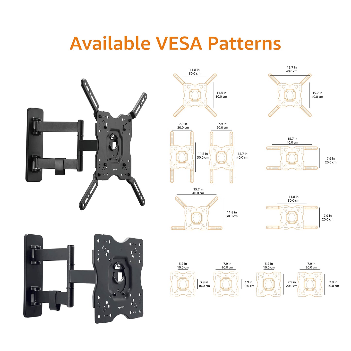Amazon Basics Full Motion Articulating TV Wall Mount, with Swivel and Tilt, for 26" to 55" TVs and Flat Panels up to 80 Lbs, VESA Compatible, Single Stud, Black