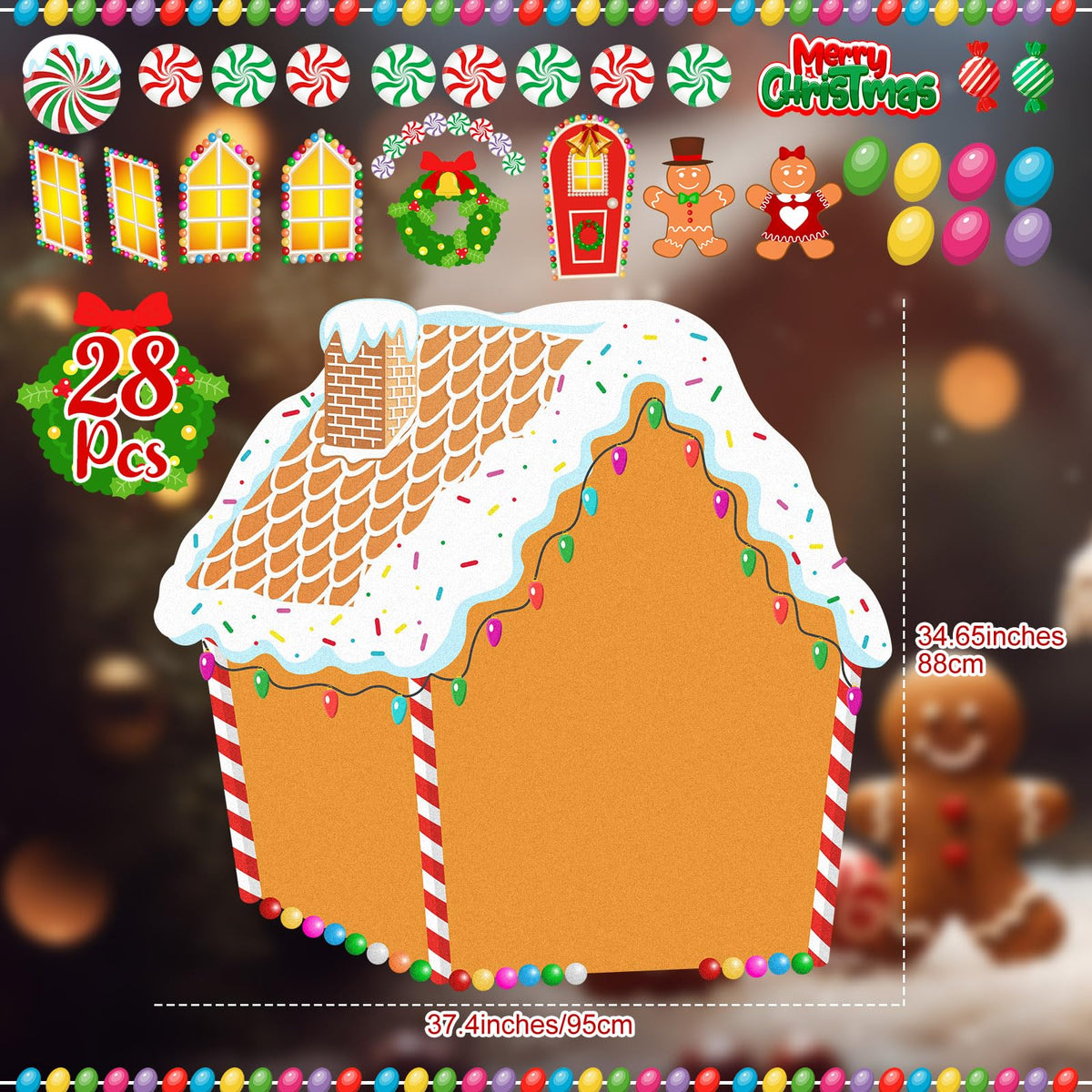 WovWeave DIY Felt Christmas Gingerbread House 3.1 x 2.9 ft with 28 Detachable Ornaments Christmas Crafts Gingerbread House Kit Xmas Gifts for Winter Holiday Party Home Door Wall Hanging Decorations