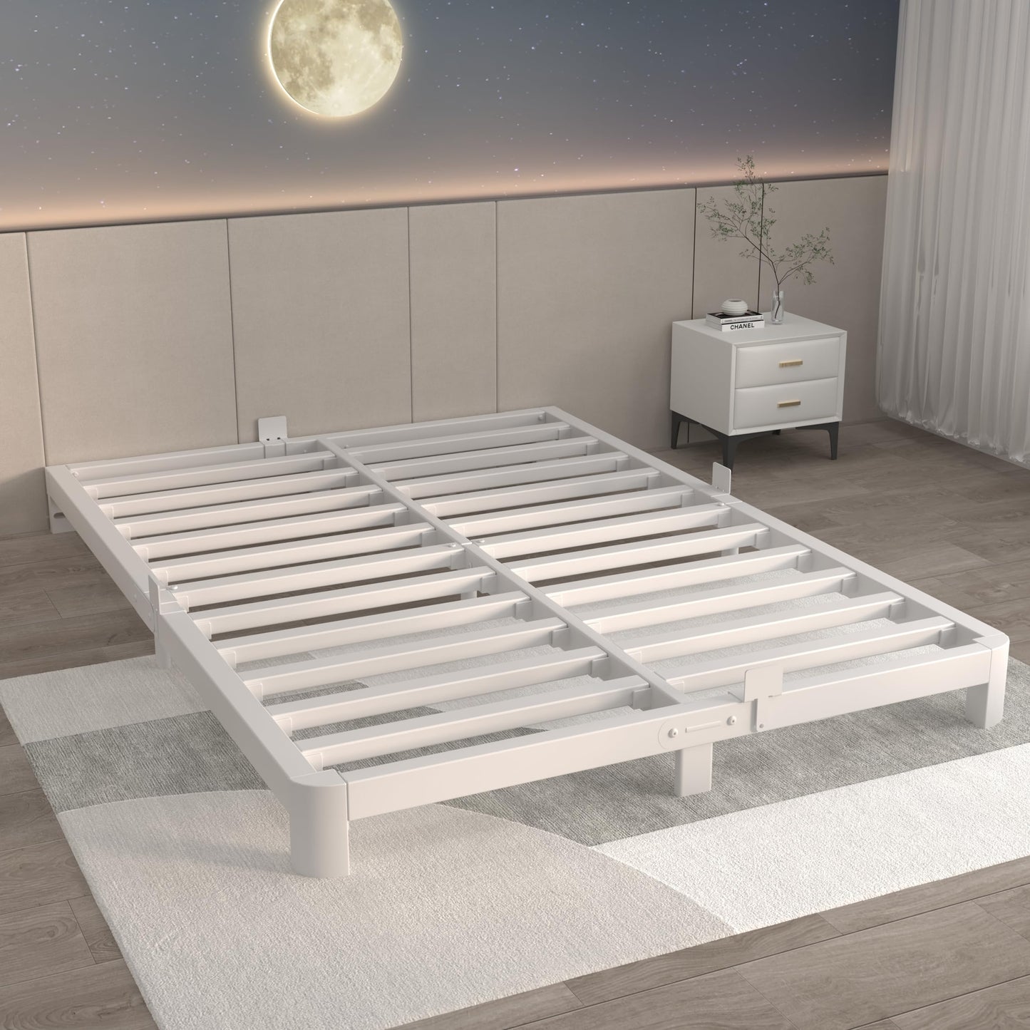 ITIMIDI 4 Inch Metal Full Size Platform Bed Frame with Metal Gaskets, Heavy Duty Steel Support 3500 LBS, No Box Spring Needed, Anti-Slip Mattress Stopper, Easy Assembly