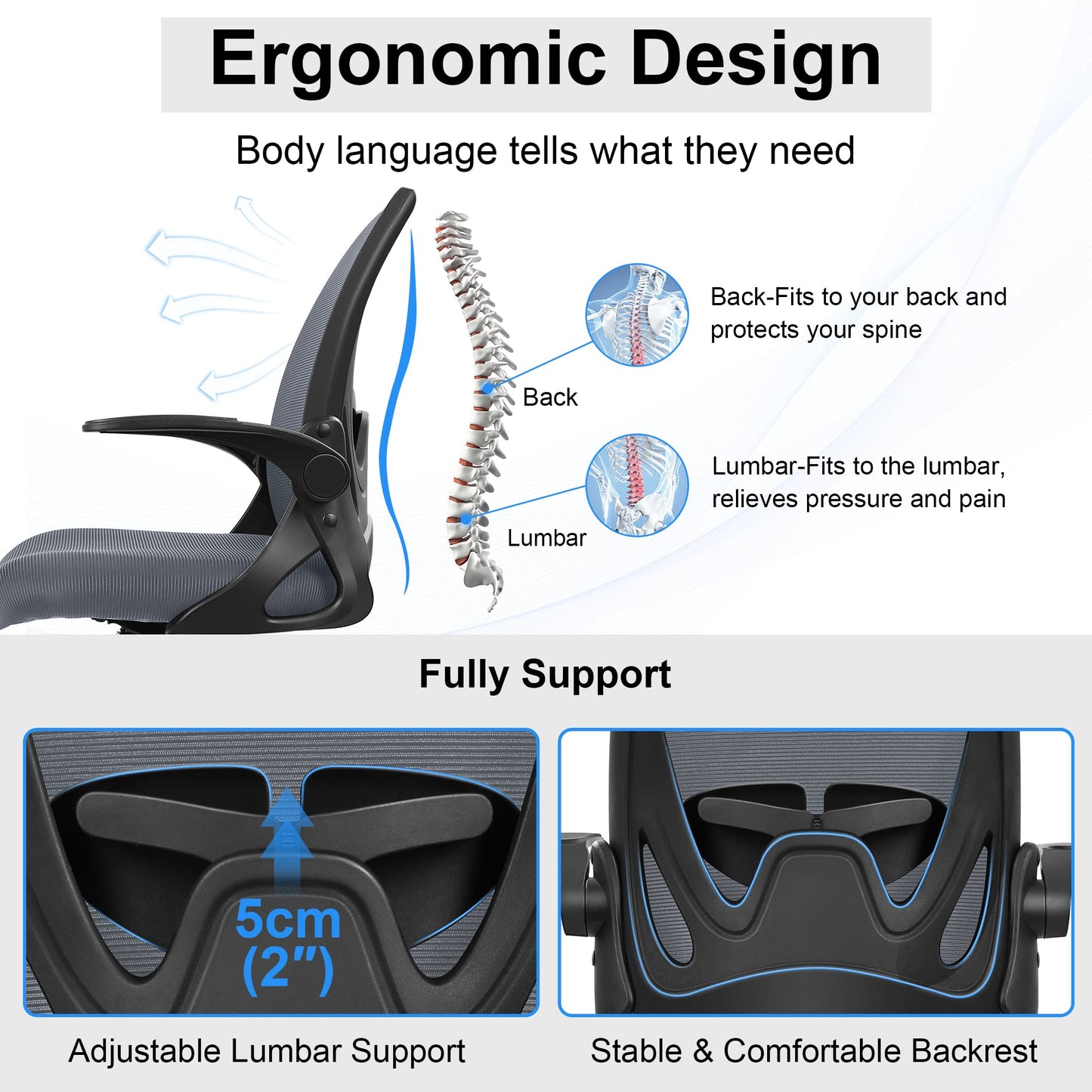 Primy Drafting Chair Tall Office Chair with Flip-up Armrests Executive Ergonomic Computer Standing Desk Chair with Lumbar Support and Adjustable Footrest Ring（Dark Gray）