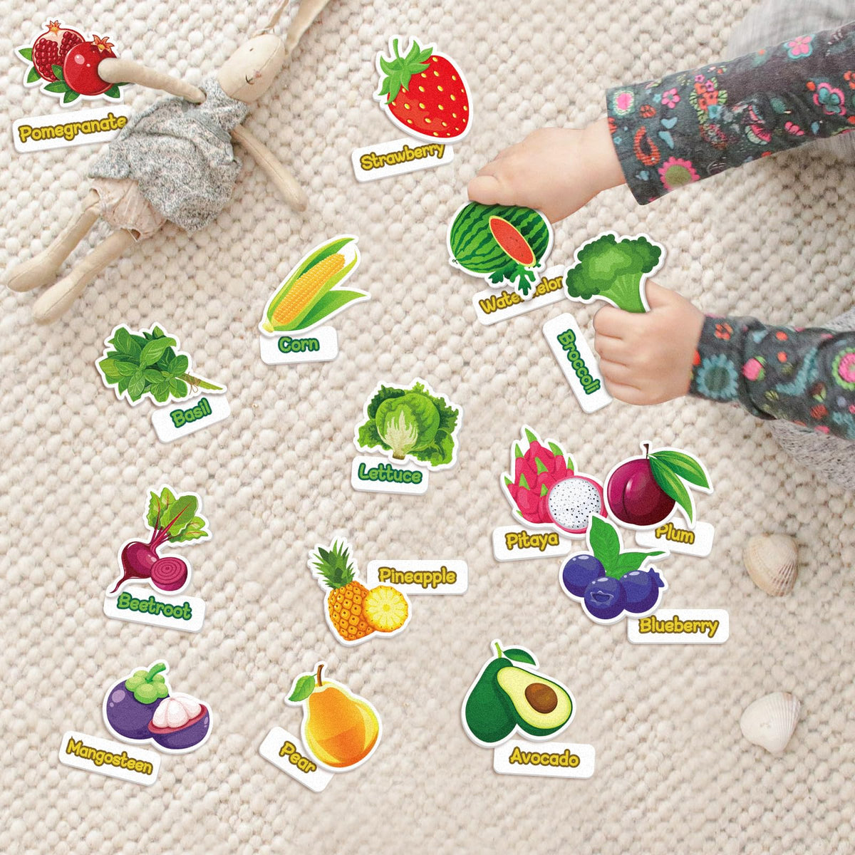 AKAYOK 90 Pcs Vegetables & Fruits Felt Board Story Pieces Set for Toddlers, Preschool & Kindergarten, Precut Felt Food Set for Kids Preschool Learning Activities