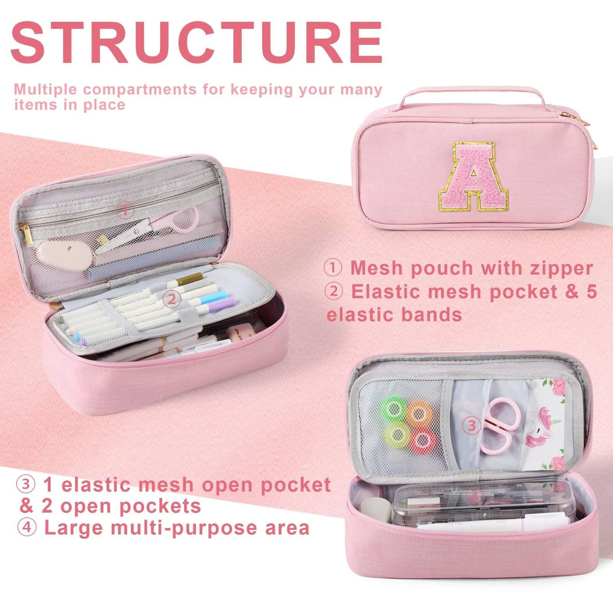 YOOLIFE Pencil Case for Girls Kids, Pink Pencil Pouch Box Cute Pen Case Bag, Birthday Gifts for 3 4 5 6 7 8 9 10 11 12 13 Year Old Girl Kid Personalized Gift for Daughter Sister, A (Pink)