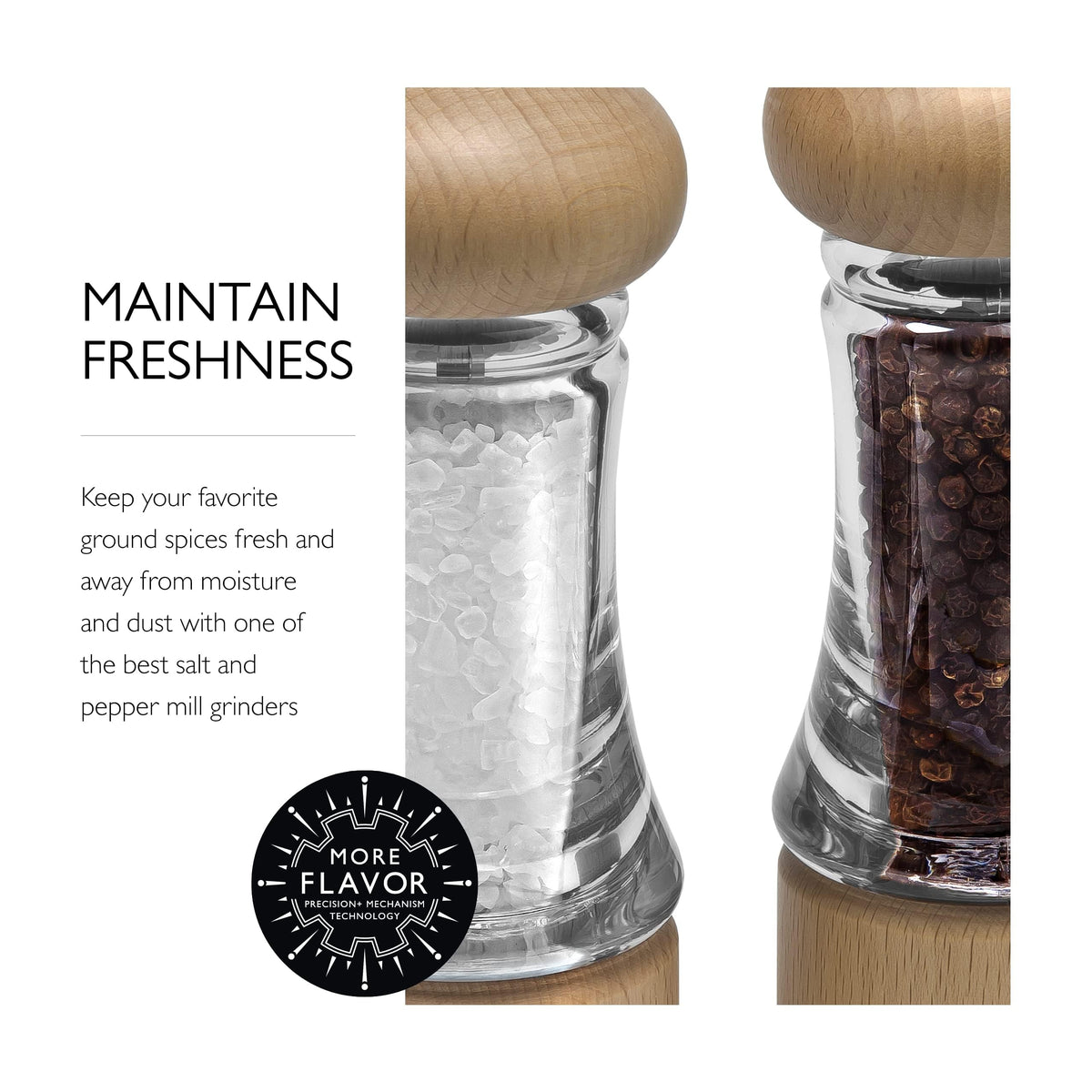 Cole & Mason Basic Woods Mill Gift Set - Adjustable Salt & Pepper Grinders - Refillable Spice Tools - Hand Wash Kitchen Tool - Wood