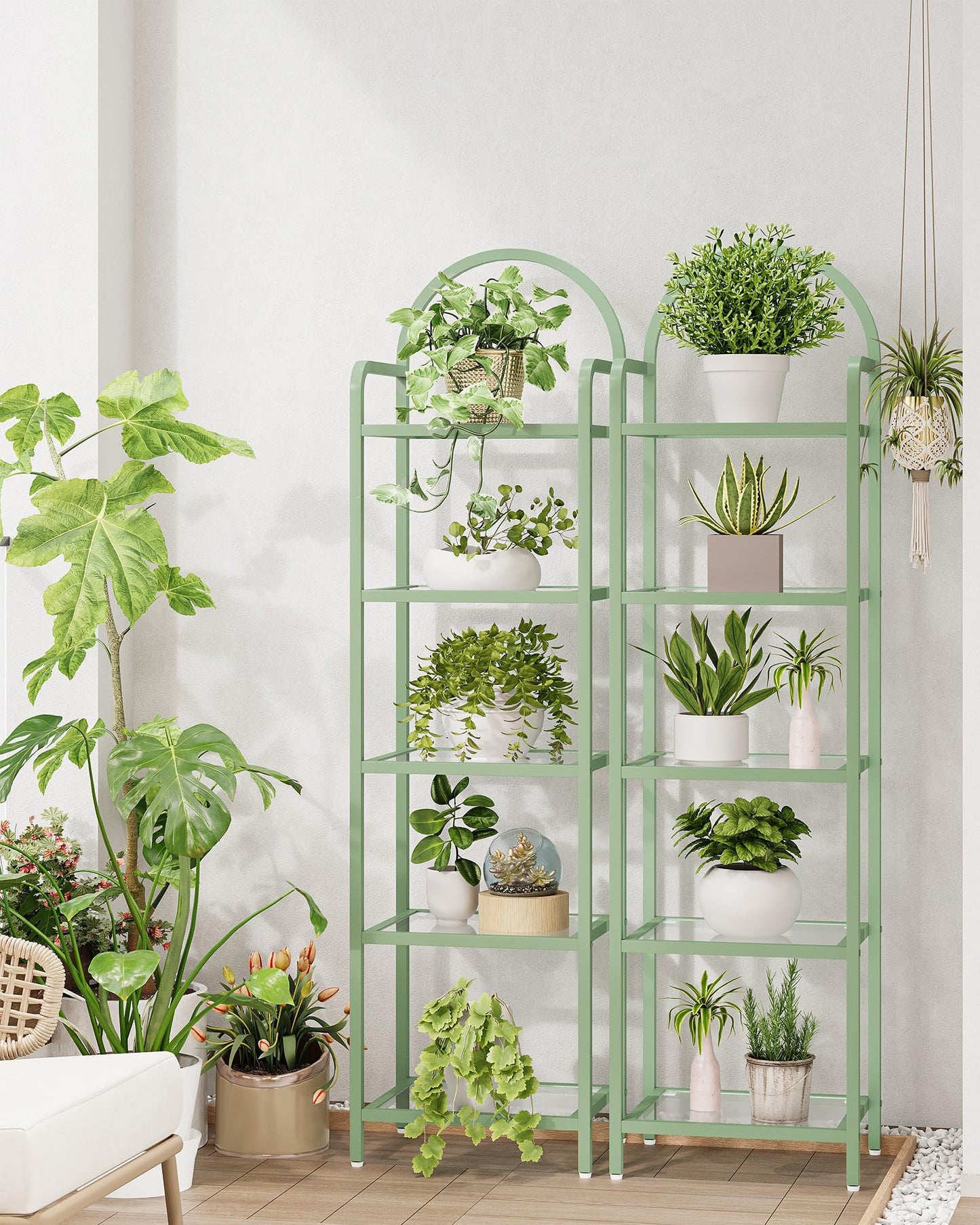 Hzuaneri Bookcase Bookshelf, Tempered Glass Bookshelves, Slim Shelving Unit for Bedroom, Bathroom, Home Office, Steel Frame, 5 Tier Green BC05099C