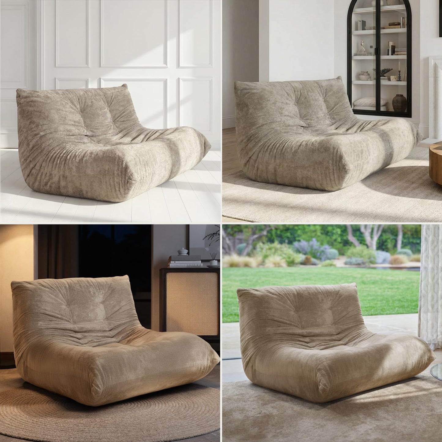 Sytopia Loveseat Chenille Bean Bag Chair for Adults, Oversized 35D Memory Foam Floor Sofa, Giant Deep Seat Gaming Reading Nook, No Assembly Required, Cashmere Beige