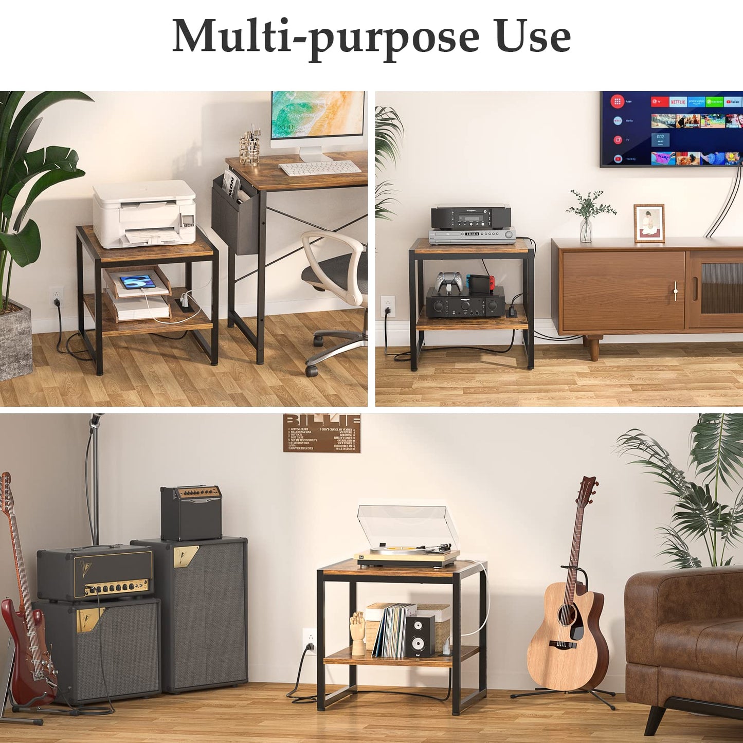 Homieasy End Table with Charging Station, 20" Mini Fridge Stand with Power Outlets, Heavy Duty Side Table for Living Room, Small Table Stand & Fridge Table, Rustic Brown