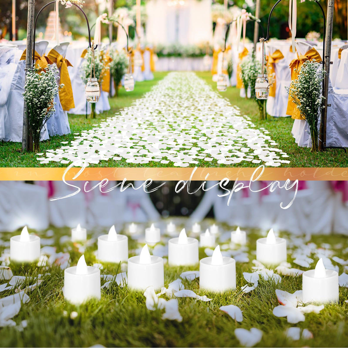 Coume 6000 Pcs Artificial Rose Petals with 72 Pcs Flameless LED Candles Romantic Decorations Fake Candles Anniversary Decorations for Valentine's Day Wedding Night(White)
