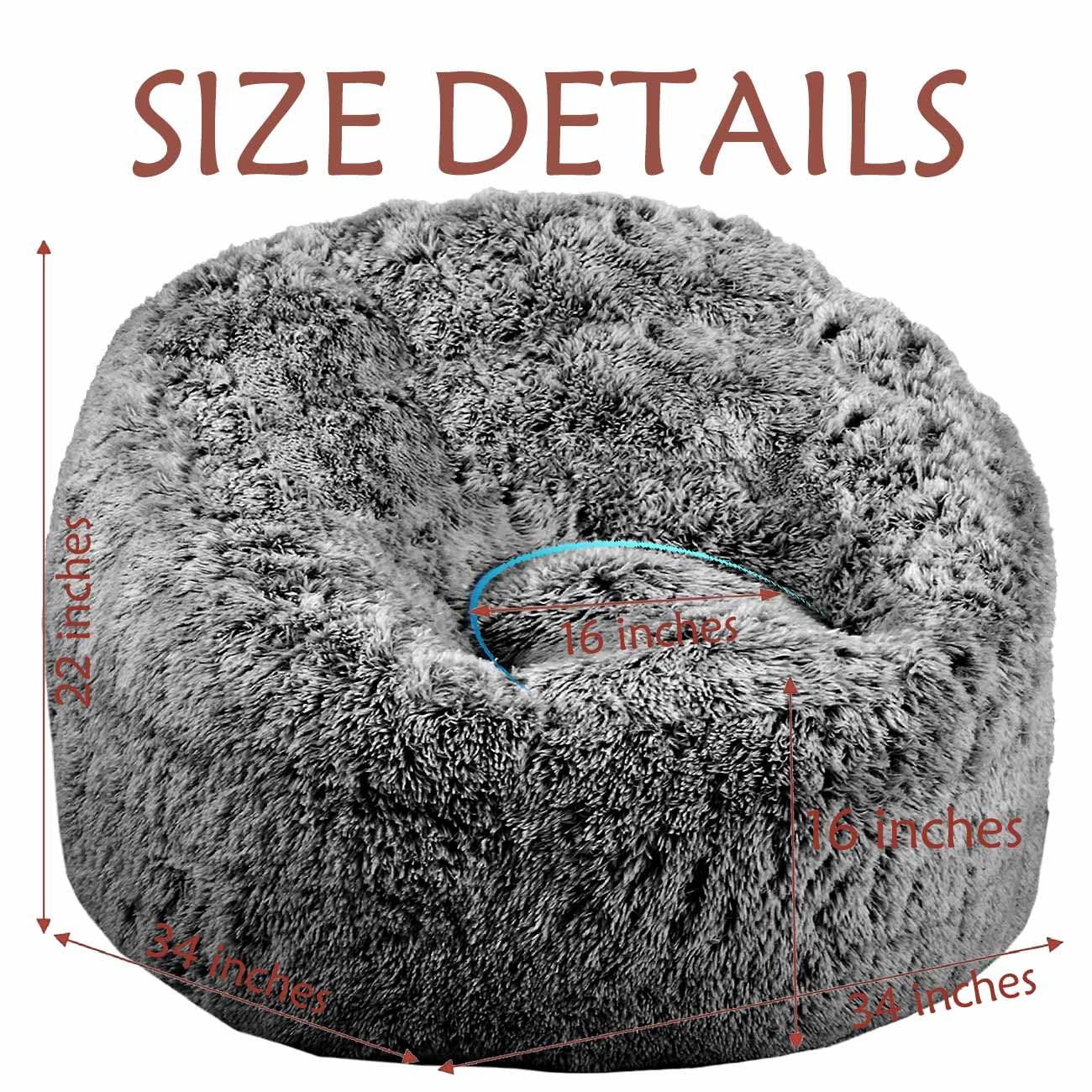Plush Faux Fur Bean Bag Chairs, Memory Foam Filled Sofa Chair Shape Bean Bag for Adults/Teens/Kids, Ultra-Soft Lazy Sofa for Living Room Bedroom College Dorm, Black