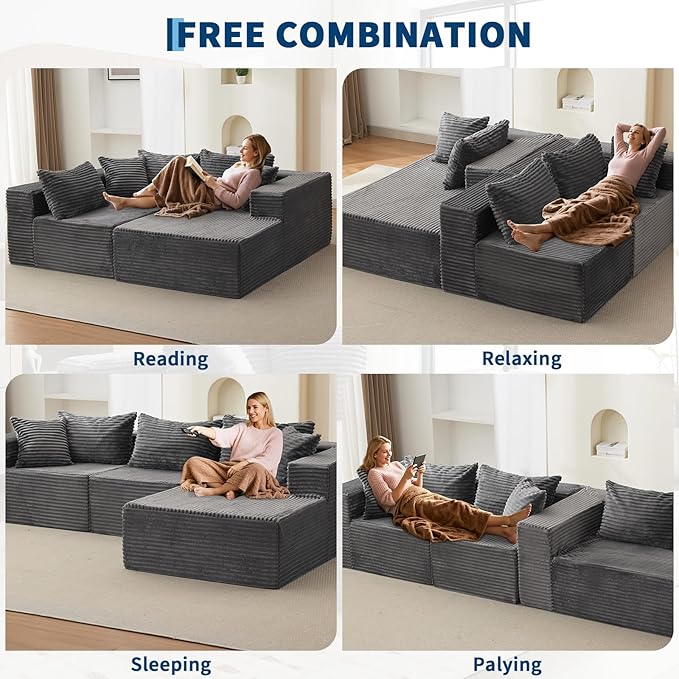 Hetoy Oversized L Shape Modular Sofa, Soft Modular Sectional Couch