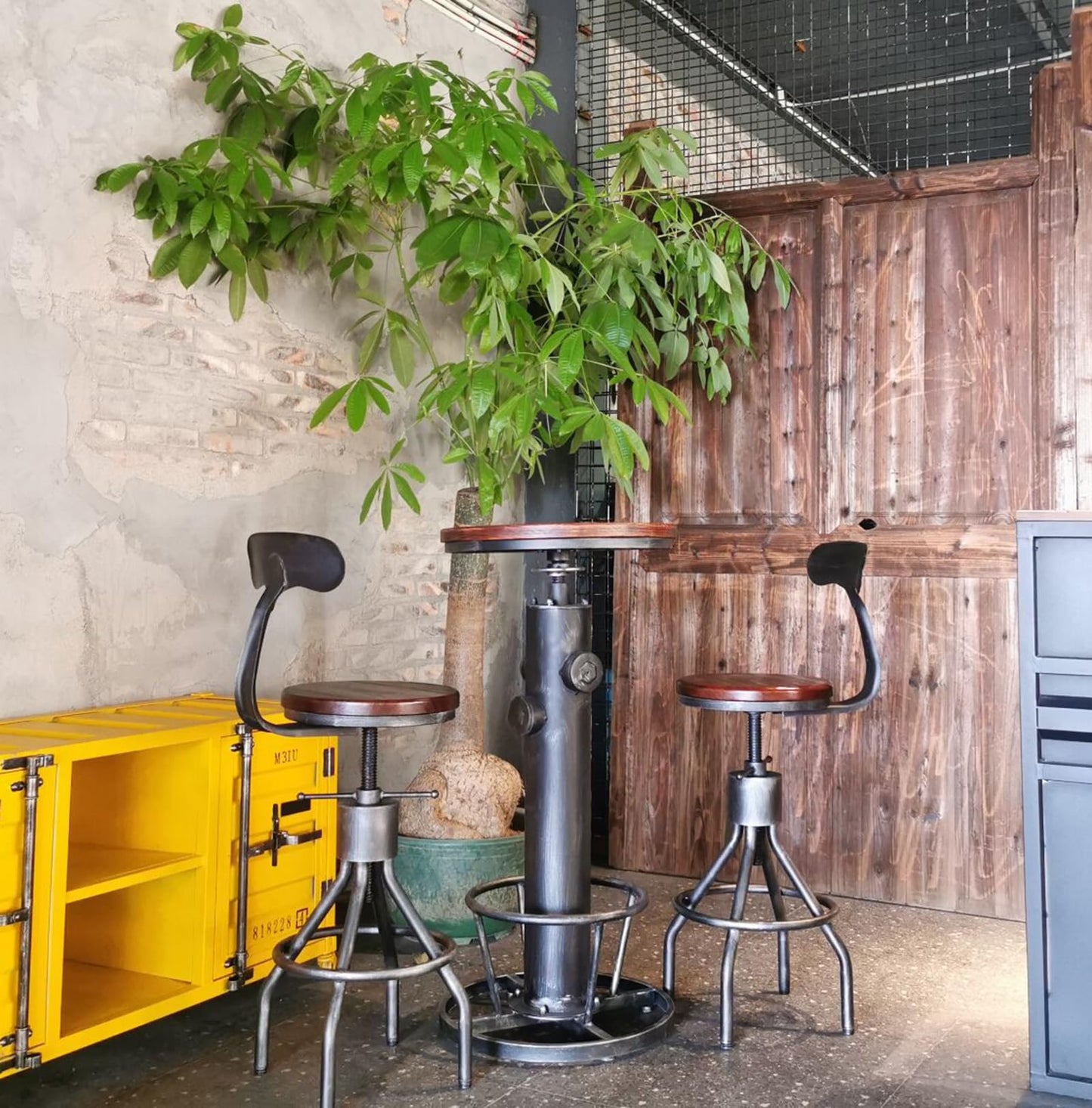 LOKKHAN Set of 2 Rustic Industrial Bar Stool-24-30 Adjustable Metal Swivel Wooden Top Barstools-Counter Height Extra Tall Bar Height-Vintage Farmhouse Kitchen Breakfast Cafe Stool-with Backrest
