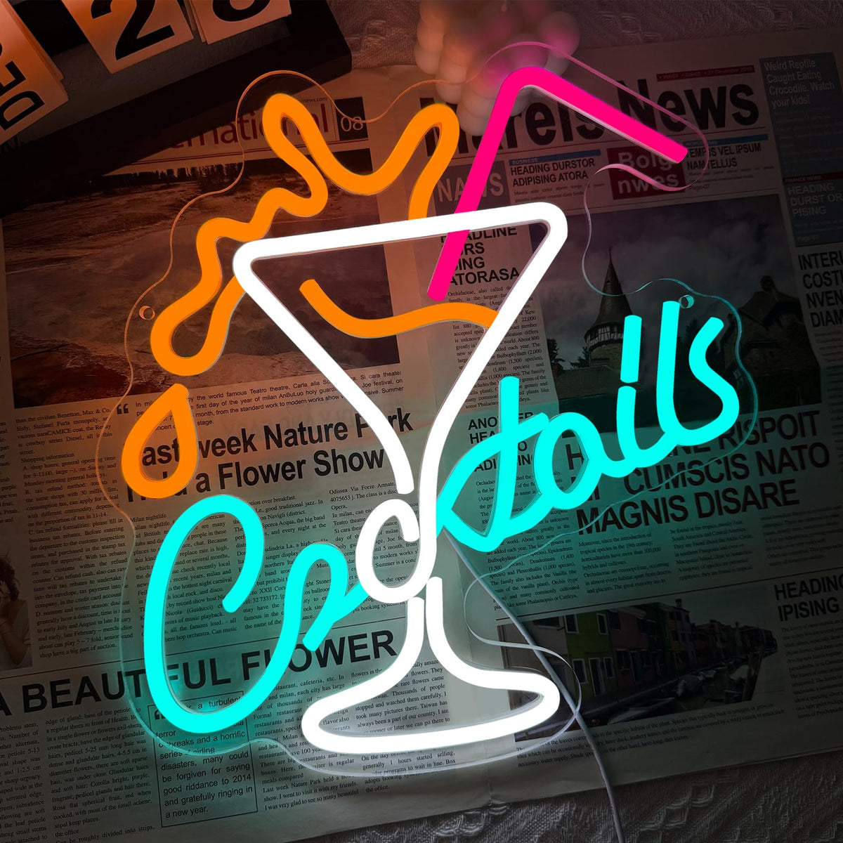 Cocktails Bar Neon Sign for Wall Decor, Led Cocktail Sign Glass Shaped USB Powered Neon Lights for Home Bar Man Cave Pub Cafe Beer Shop Art Wall Decoration