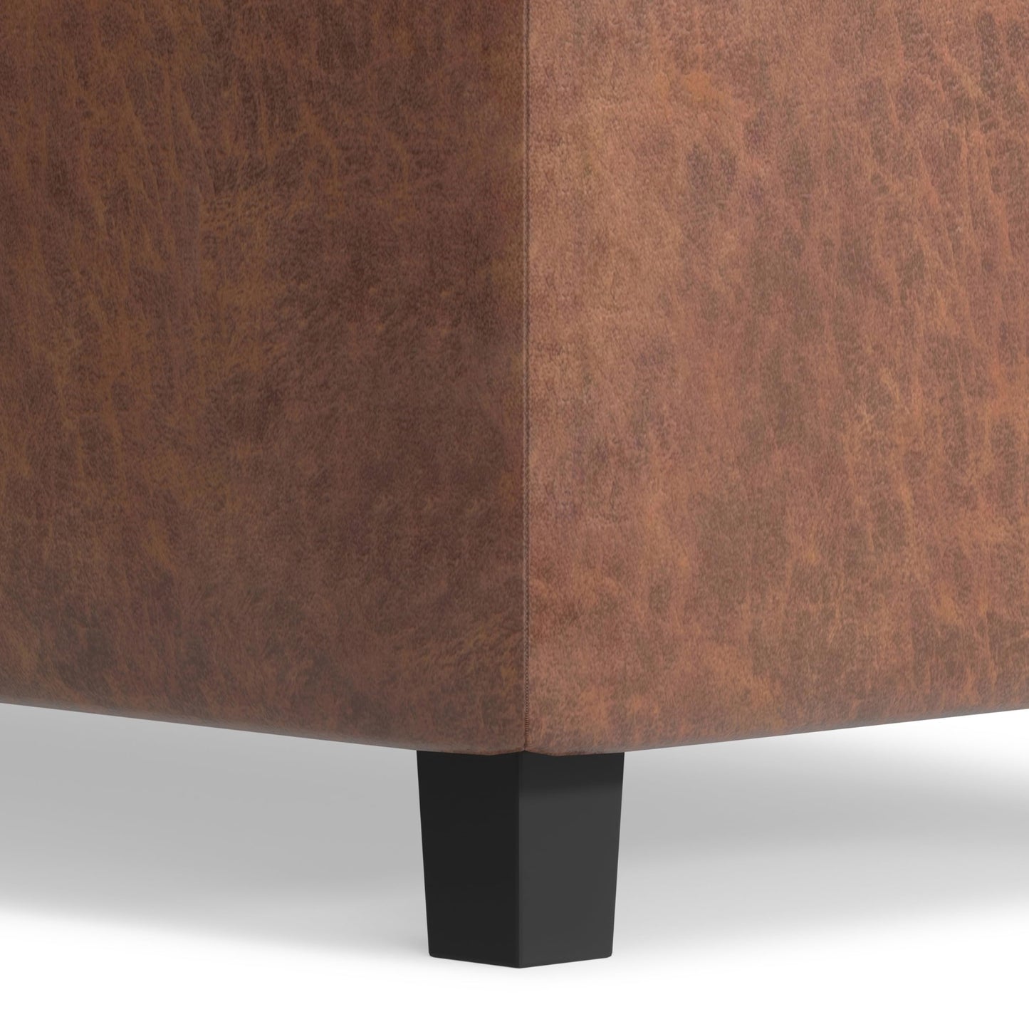 SIMPLIHOME Cosmopolitan Storage Ottoman - 34 inch Wide Upholstered Vegan Leather Rectangle Storage Ottoman Bench in Distressed Saddle Brown, Transitional Tufted Ottoman for Entryway with Lift-Up Lid