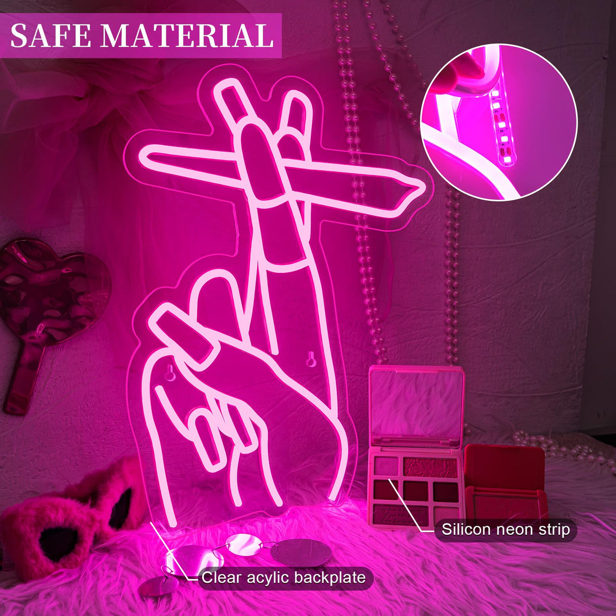 WLHOPE Pink Led Hand Neon Sign for Wall Decor Gesture USB Nail Hand Man Cave Neon Light Sign for Bedroom Home Bar Girls Room Nail Room Salon Party Decor Gift for Women