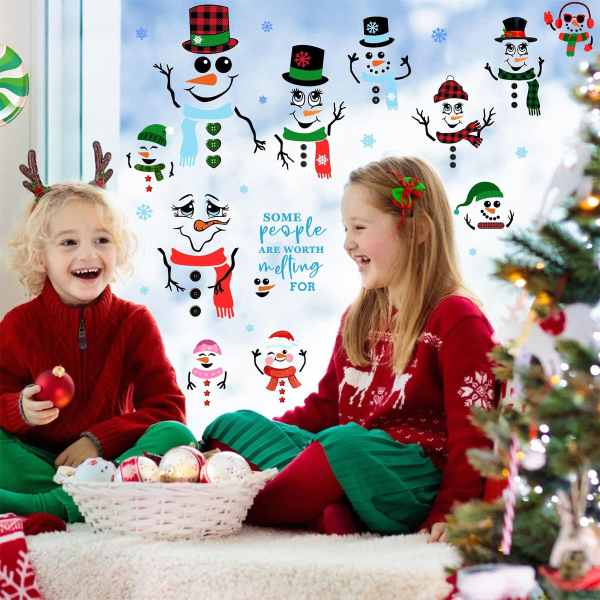 Funny Snowman Decals Christmas Snowman Faces Stickers for Glass Window Stickers Clings Christmas Ornaments Decals for Crafts Cute Cartoon DIY Snowman Faces Stickers Party Supplies Decorations