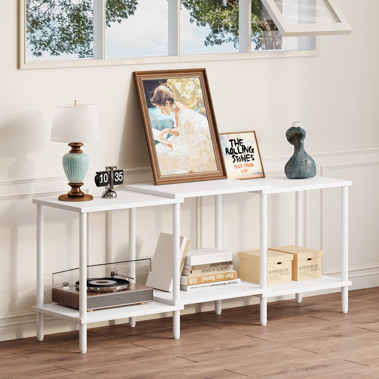 YAUKTAK TV Stand, Entertainment Center, Industrial TV Media Console Table with Open Storage Shelves, 2 Tier TV Cabinet for Living Room, Bedroom LTS107W