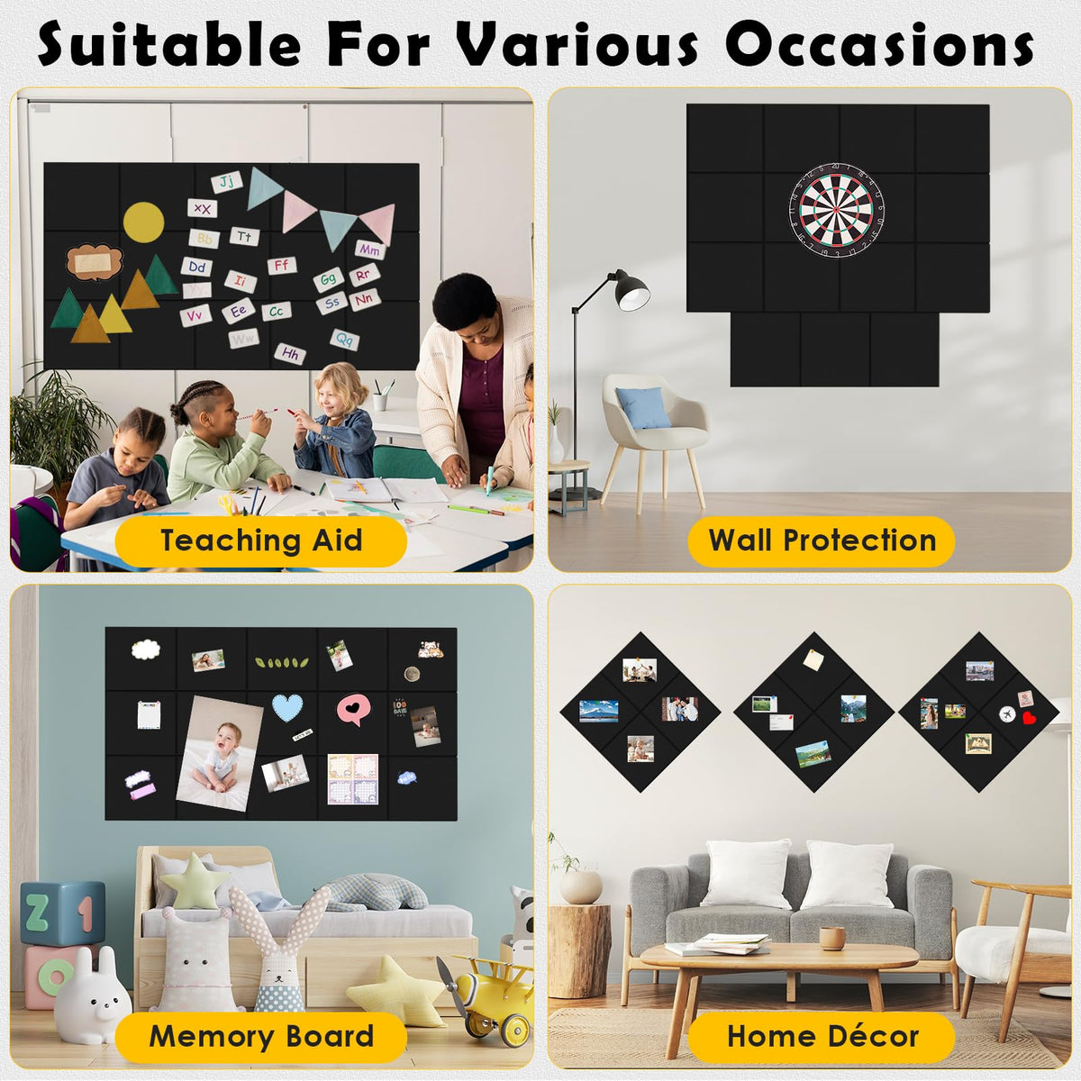 MAPVOLUT 15 Pcs Felt Boards - 60"x36" Reusable Cork Board Alternative for Wall with 70 Pins, 75 No-Trace Adhesive & Guide - Perfect for Office, Classroom, Home Decor, Bulletin Board, and Dartboard