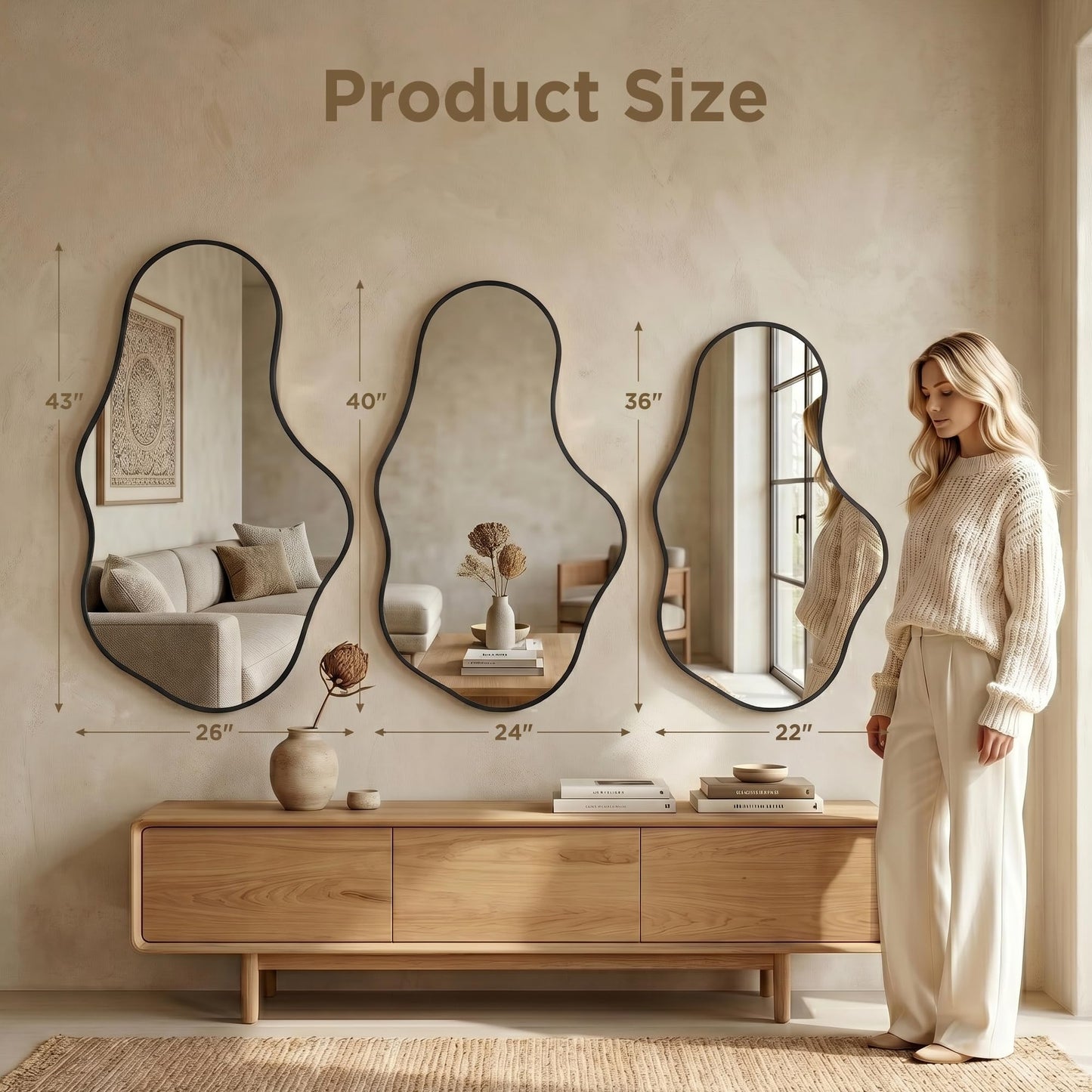 Fahomiss Irregular Wall Mirror, 22"x36" Black Abstract Asymmetrical Mirrors for Wall, Decorative Cloud Aesthetic Mirror for Bathroom, Bedroom, Cloakroom, Entryway, Shatter-Proof Aluminum Alloy Frame